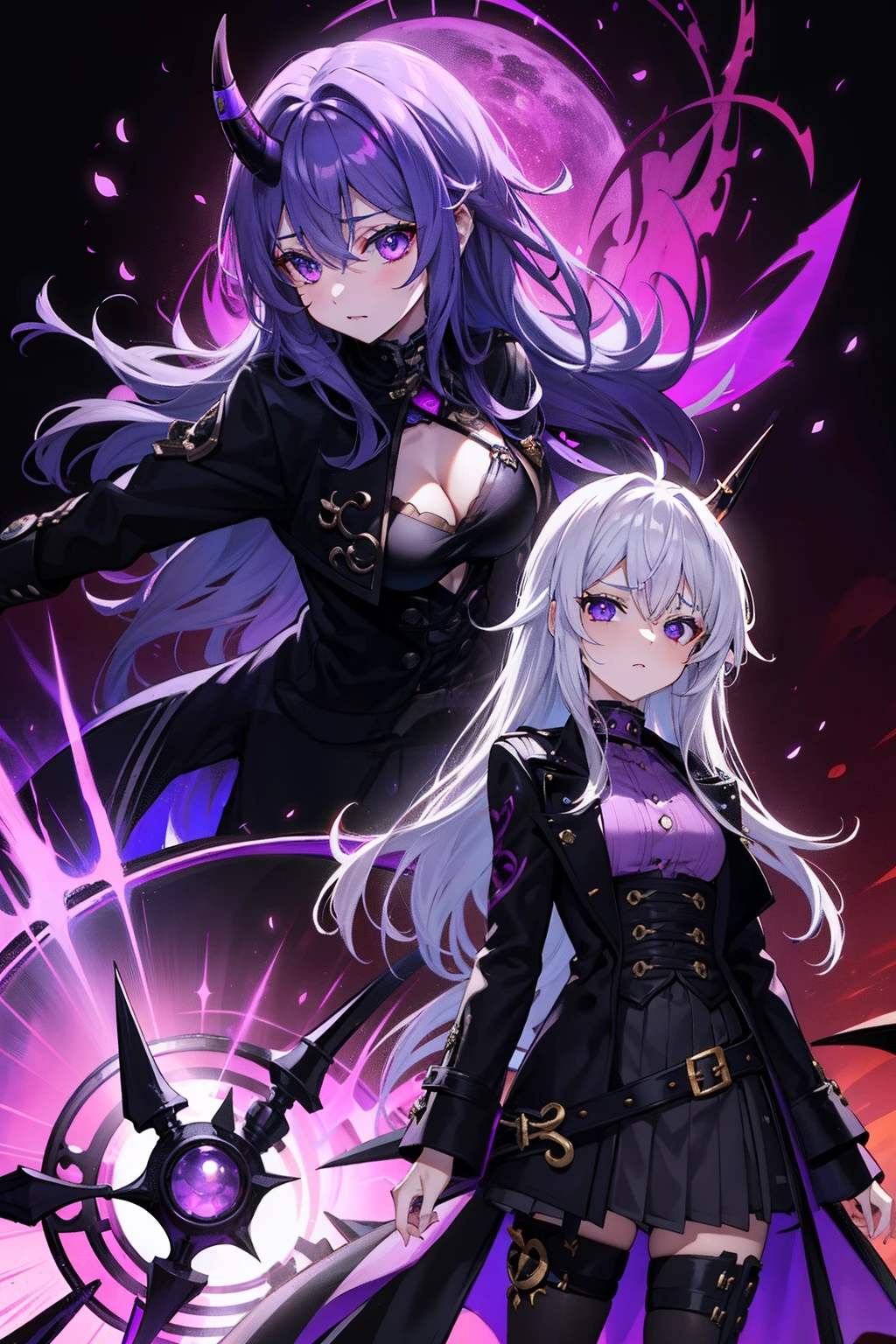 Purple horn Kakuji Ben cabelos preto e longos Purple eyes steampunc Black coat carriage {{ember}} male people Astaroth Diabolical