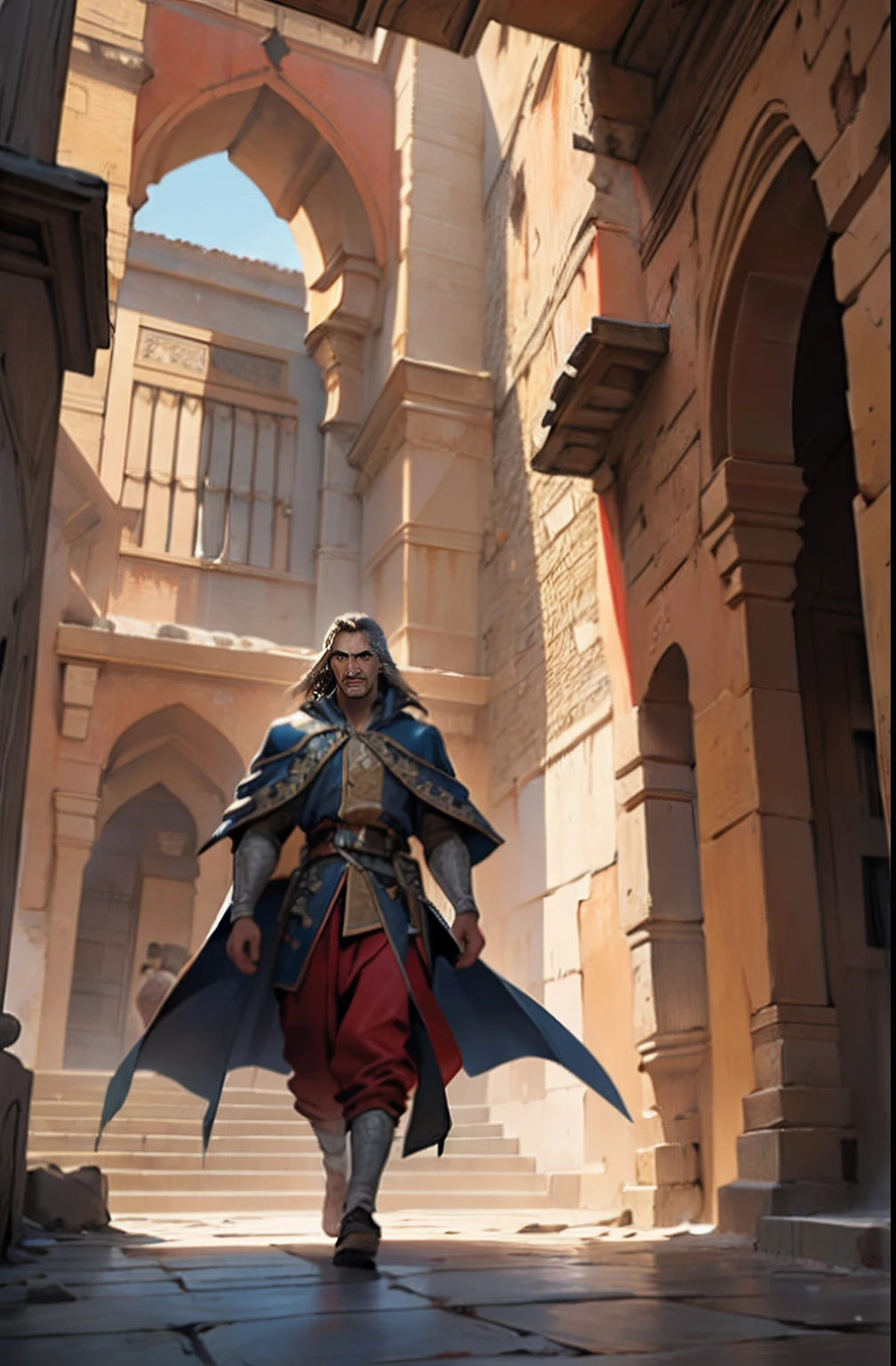Castlevania Shadow Lord hyper realistic super detailed Dynamic shot masterpiece super detailed Moroccan characters Wear traditional Moroccan clothes in an architecture Moroccan medieval environment super detailed hyper realistic extremely detailed cinematic movie scenes Epic Legendary perspective environment 7 characters in the scene