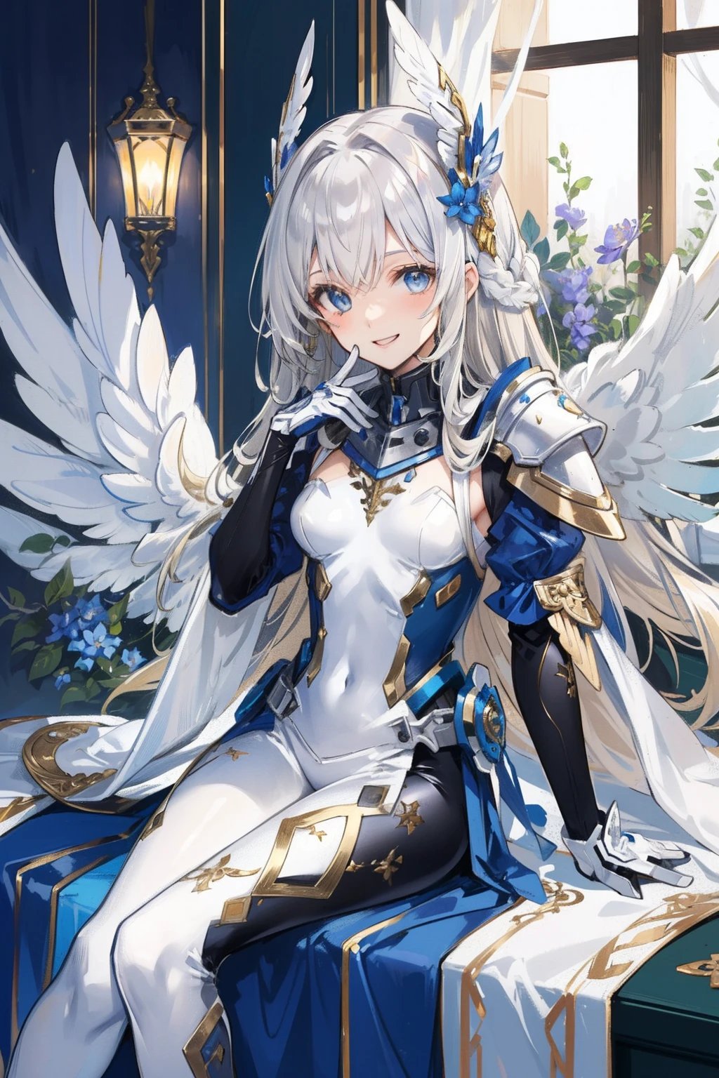 ((Highest quality)), ((masterpiece)), (detailed), One girl, Angle from below,Elf girl with white wings,Sexy,Heavenly Angel