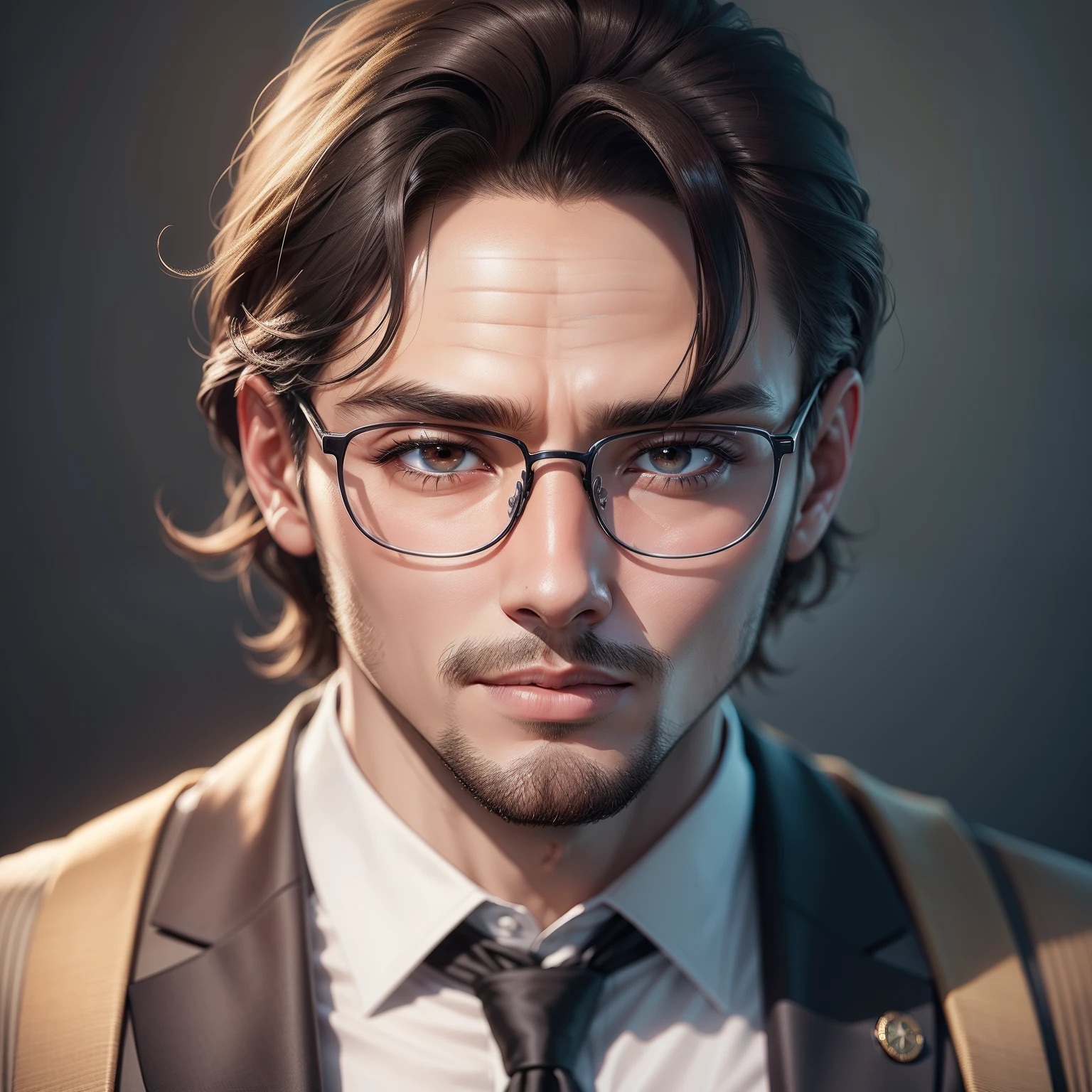 25 age a man realistic, full detailing on face, wearing 3 pic suit, with contact glasses on his face, HD quality, 2:3 regulation