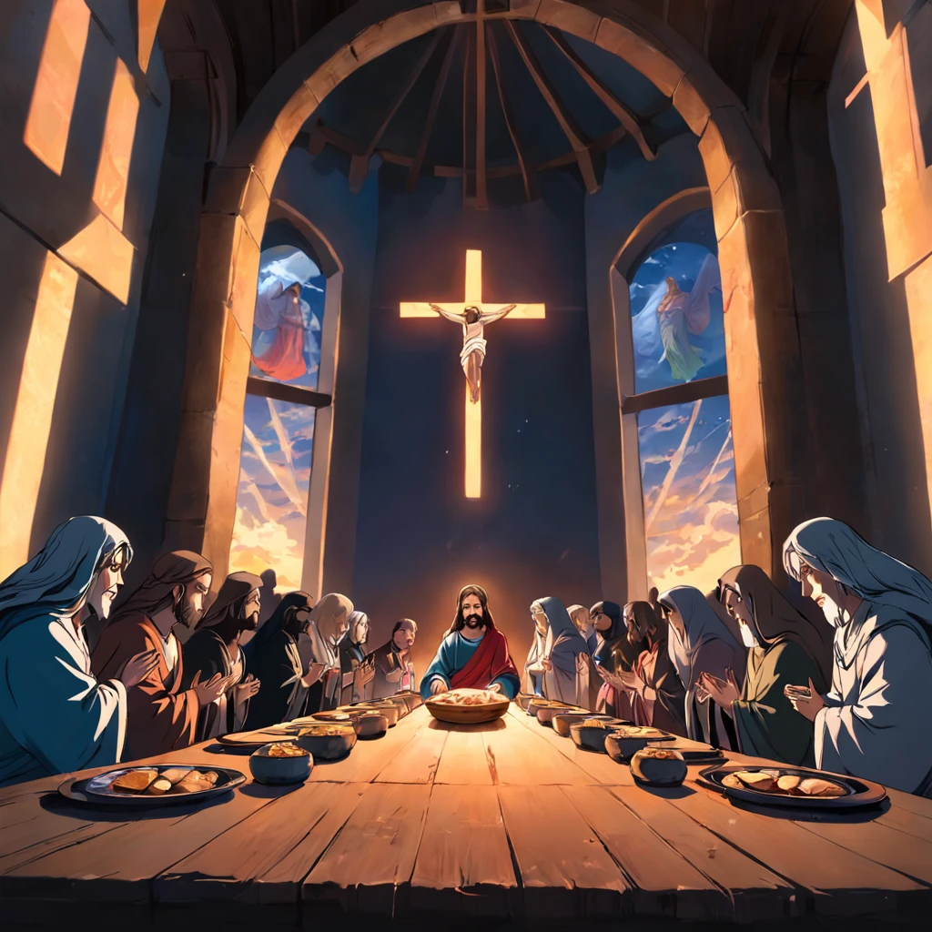 "Make a drawing depicting the last supper of Jesus with his disciples.”
