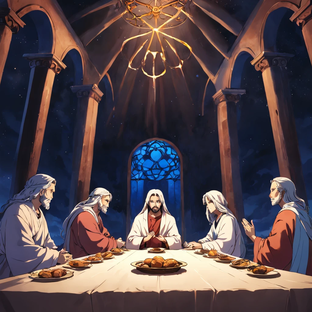 "Make a drawing depicting the last supper of Jesus with his disciples.”