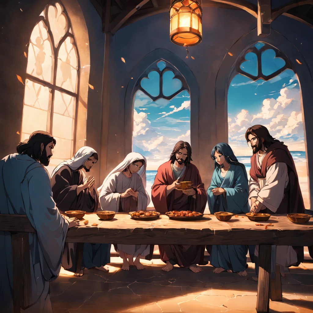 "Make a drawing depicting the last supper of Jesus with his disciples.”