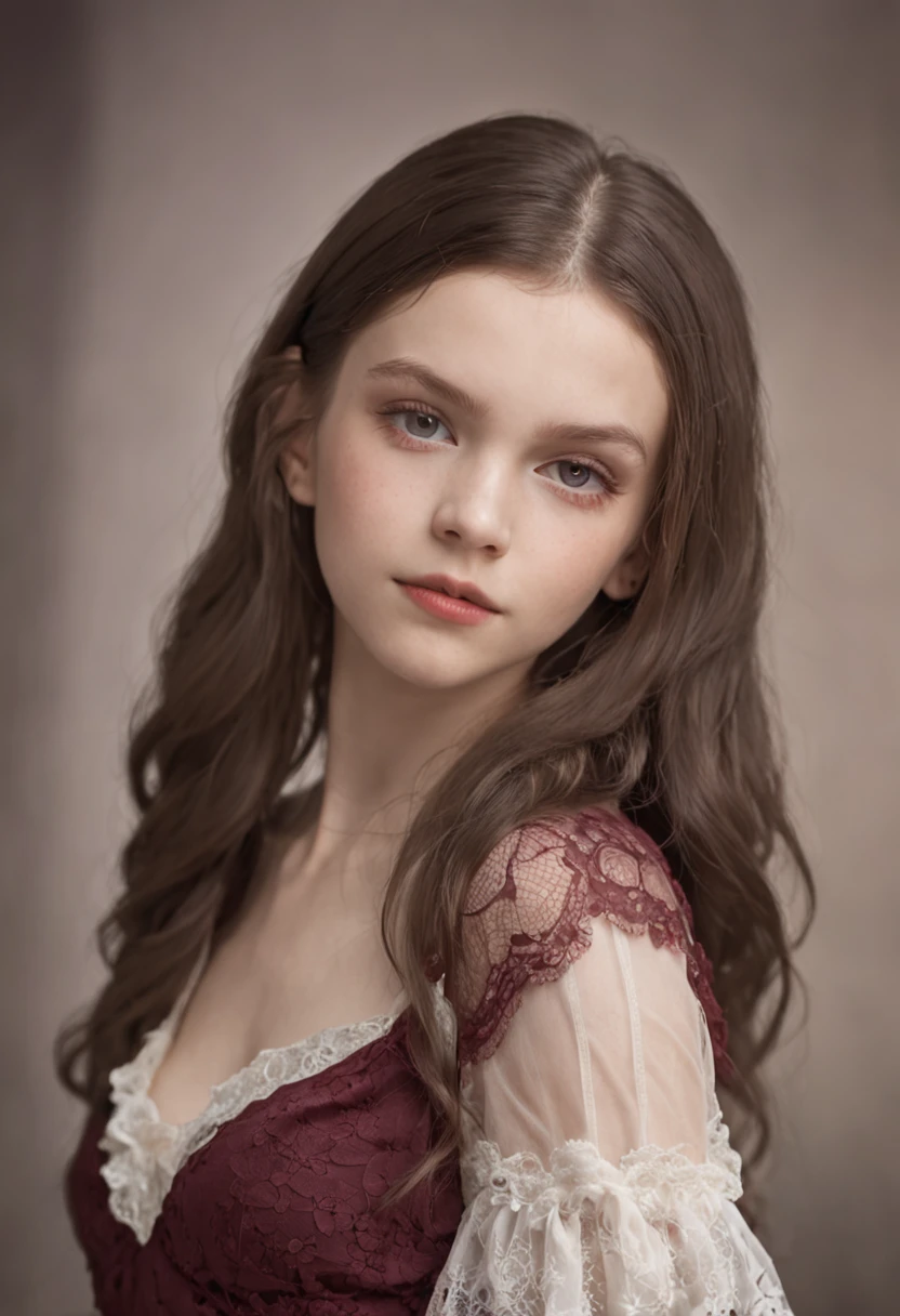 Western European vampire girl is a child modelture pointed face,Medium breast,Extremely thin low-cut lace top,The finest details,detailed skin textures,Photo shoot for professional fashion magazines