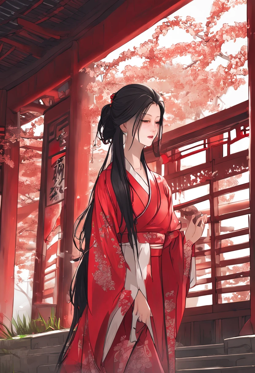 oriental girl,Lewdness,Red cheongsam swimsuit,Long flowing hair,clothes wet