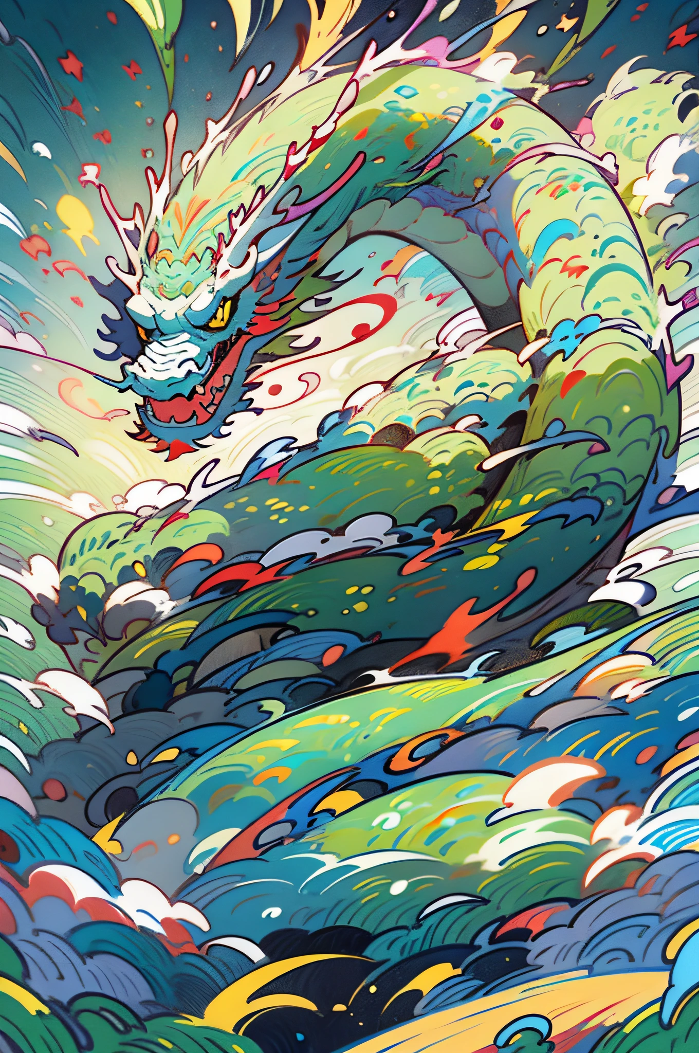 Creative illustration design with the theme of the Year of the Dragon，Combine dragon elements for creation，The colors are bright and bright，Strong visual impact，There is a New Year's atmosphere to set off the festivities。