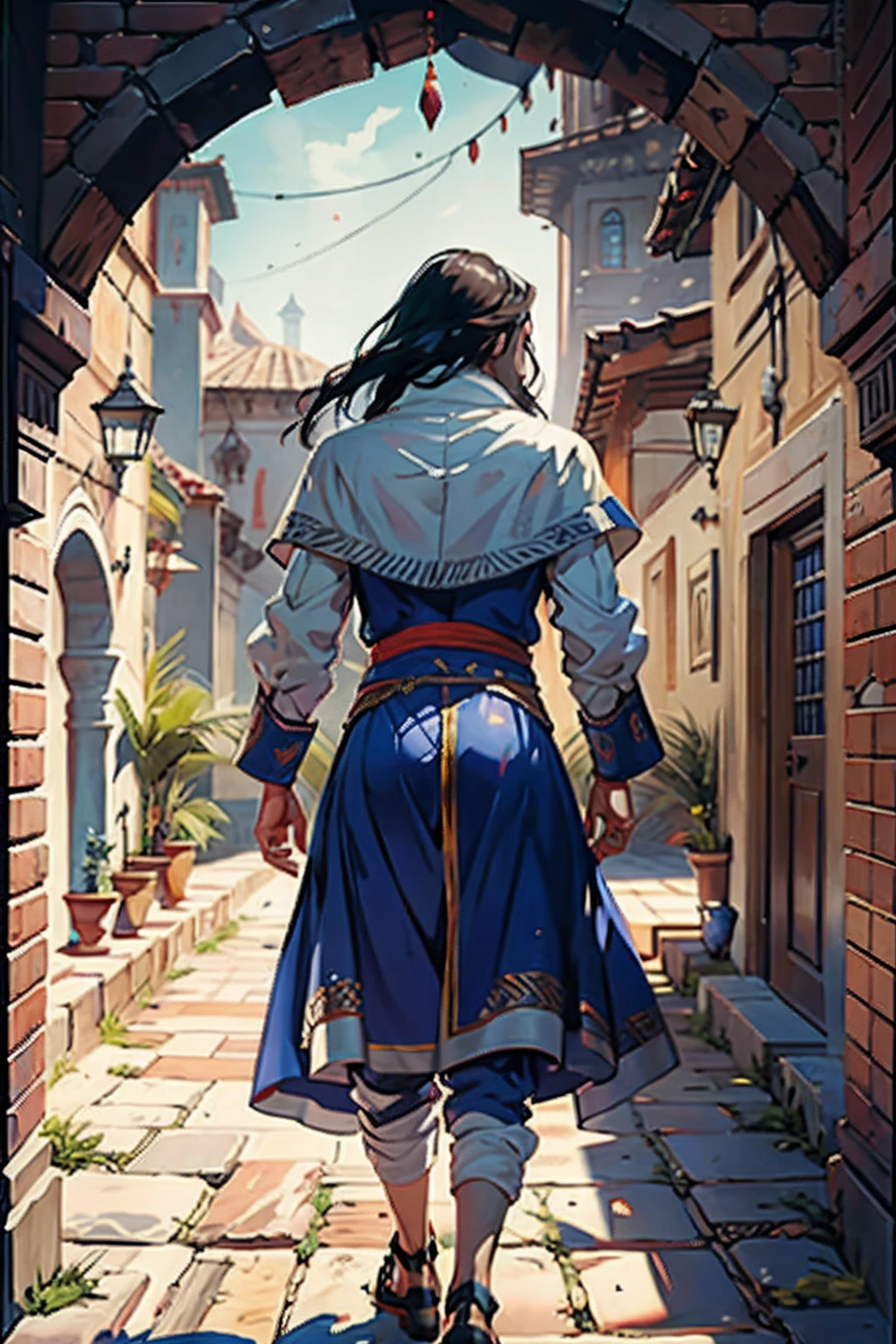 Castlevania Shadow Lord hyper realistic super detailed Dynamic shot Super detailed masterpiece Super detailed Moroccan characters Wear traditional Moroccan clothes in architecture Moroccan environment super detailed hyper realistic extremely detailed Epic cinematic scenes Legendary perspective environment 7 characters in the scene