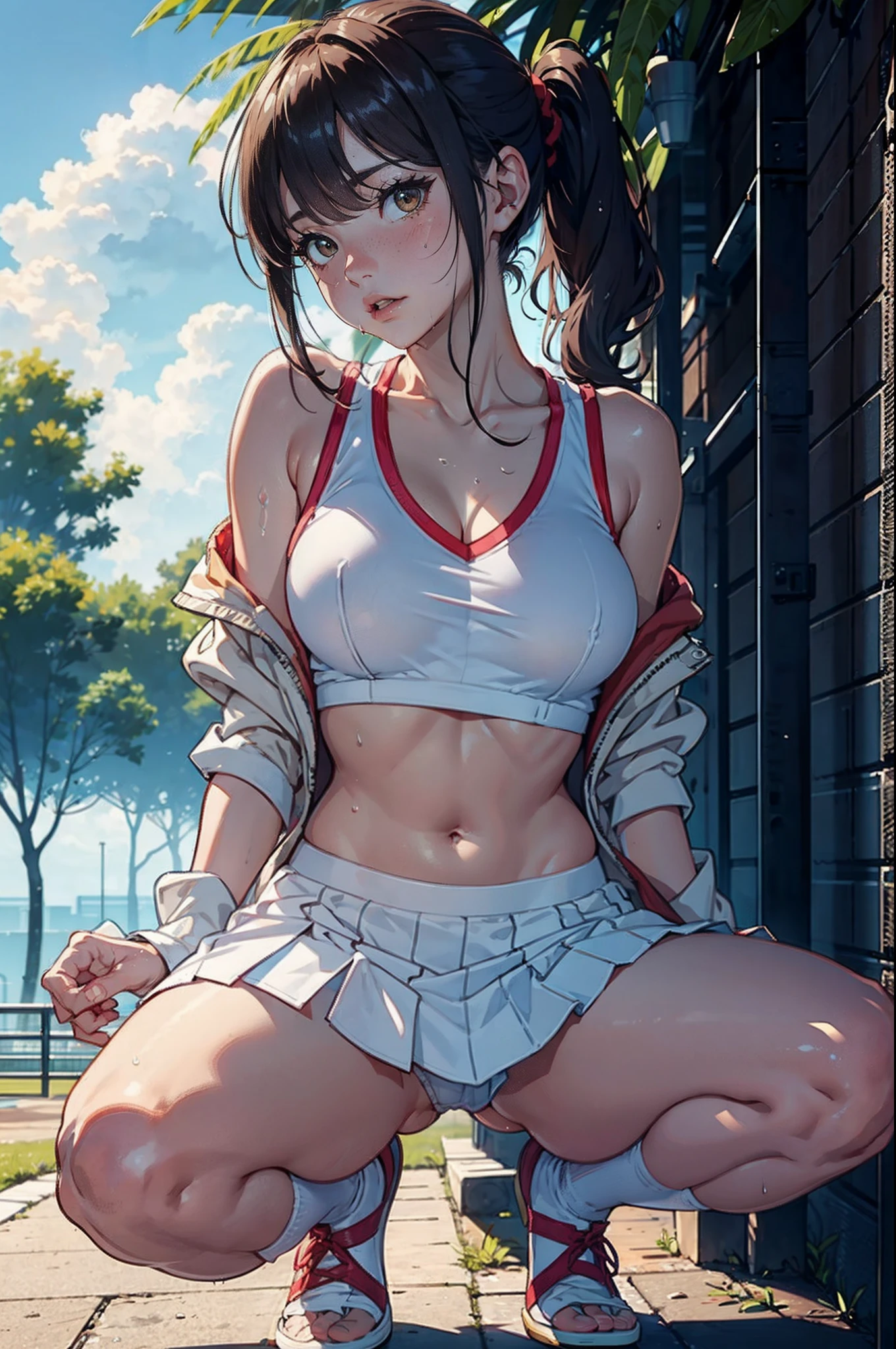 A MILF、Top image quality、Tennis Wear、Navel out、White sleeveless、White pleated skirt、Ultra mini skirt、Dark pubic hair、Opening legs、Emphasis on the crotch、Tempting、embarrassed from、Red cheeks、full of sweat、Bare legged、tennis coat、poneyTail、Brown hair、sunny sky、white clouds、Acts of secrecy、Not wearing a bra、Colossal tits、Fair skin、Big buttocks、Metamorphosis、Emphasis on 、No panties、spreading crotch、wetting hair、dense pubic hair、Skirt combing、Masturbating、Bend your knees and open your legs、Full view、Crouching、Exposure Play、pissing、Wet crotch、Looking back、Show your、 、Wet thighs