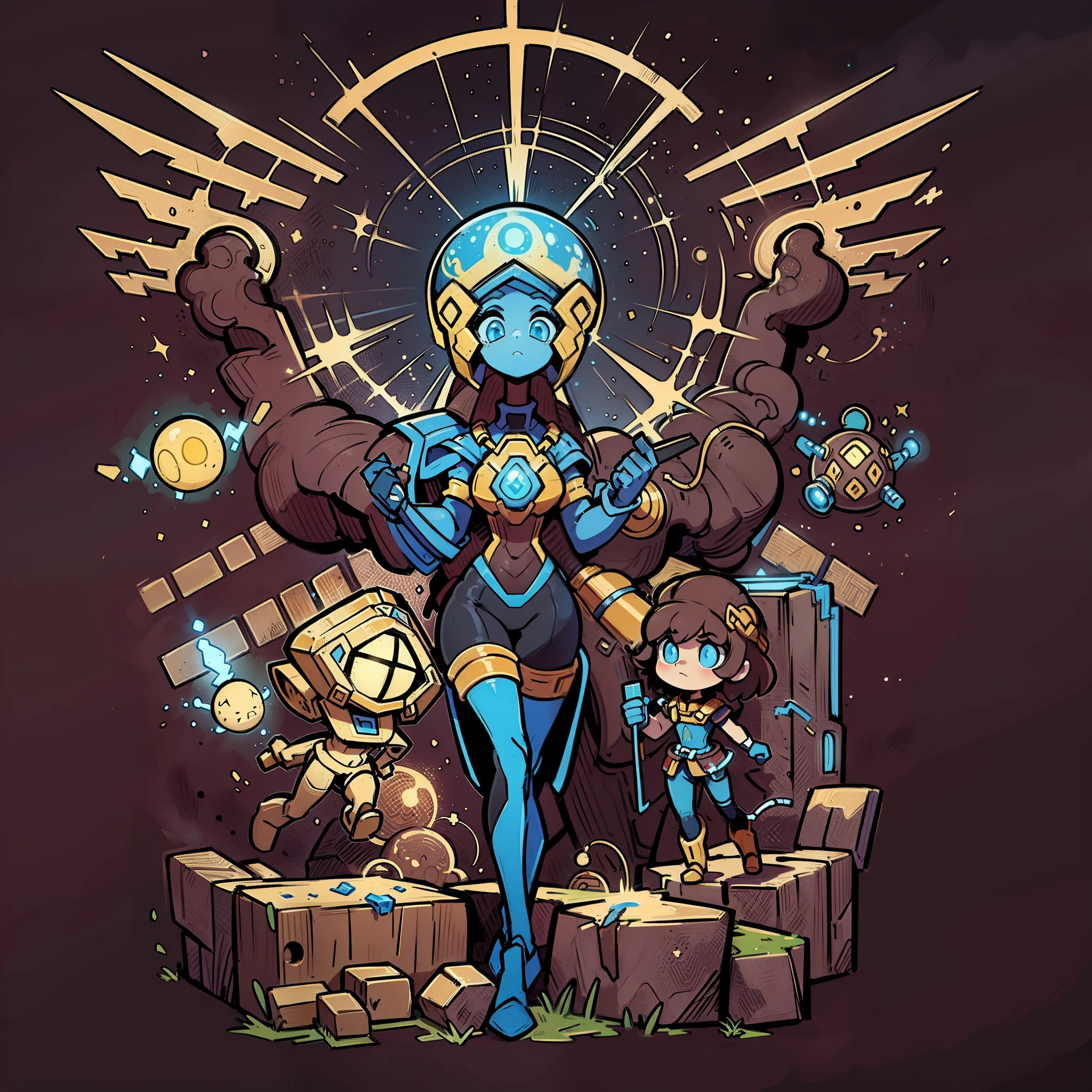 ((masterpiece)), best quality, A vintage, playful vectorized design of a, (Chronicles of the Celestial Wanderer), (Orbiting Through Time's Shifting Corridors) (A sentinel on the horizon's verge, I protect realms with energy to surge. What guardian do I become?)