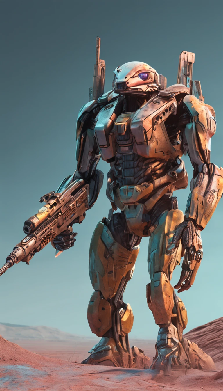 A creature whose body is made of a firearm, a pistol growing out of its body, a fusion of a rifle and a human, a human made of a weapon, an absurdity never seen before,(8K, 16 K, Super Detail), high details, Best Quality:1.2, hight resolution, High quality, masutepiece:1.4,He shoots lasers from his eyes and takes aim,countless pistols,A laser gun is coming out of its mouth.
