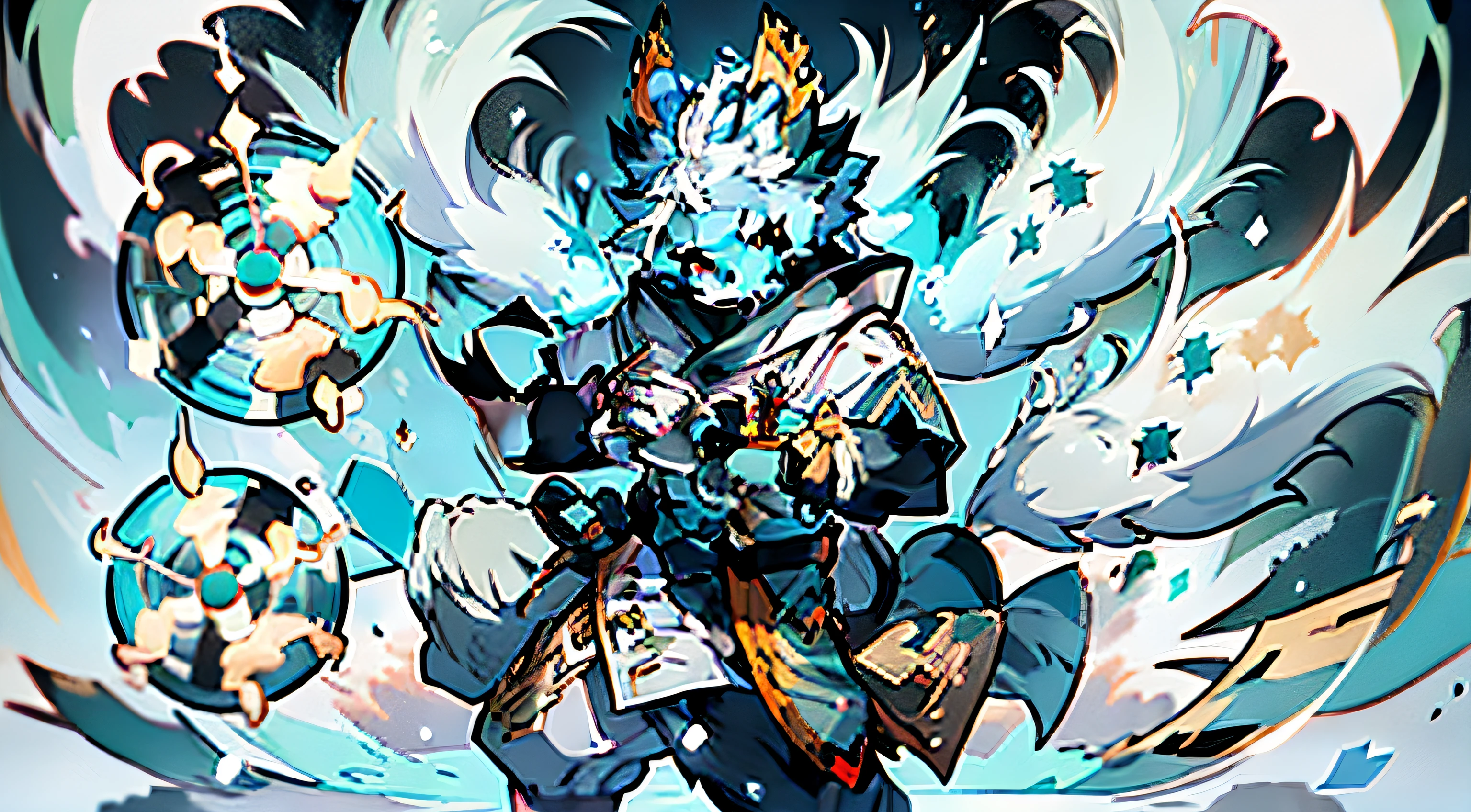 Masterpiece, best quality, highly detailed, Samoyedskaya, human, furry, canine, (furry), (clear cyan eyes), white hair, white dog tail, dog paws, (((black sleeves))), white short sleeves with hood, white cropped pants, swirling wind, control ice, outdoors, (((ice)), floating particles, ethereal power, whirlwind video game Genshin Impact, Genshin Impact style,