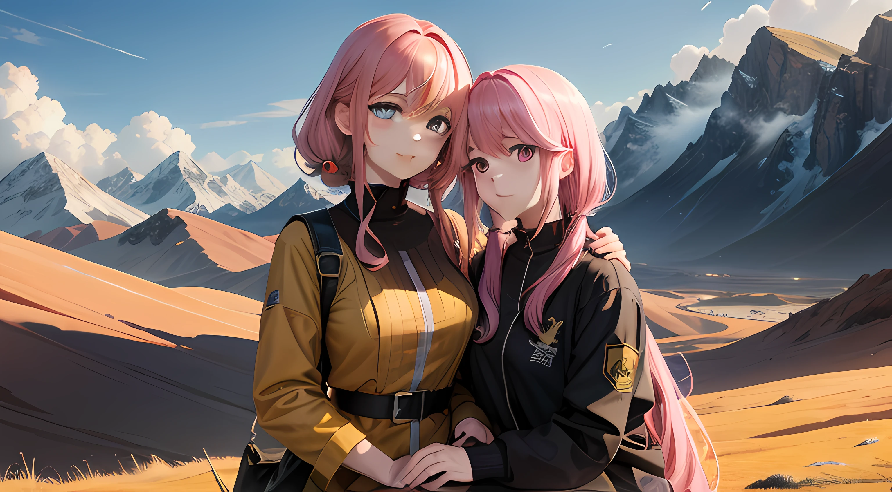 Armageddon，A pink-haired，Mother and daughter，Yellow mountainside