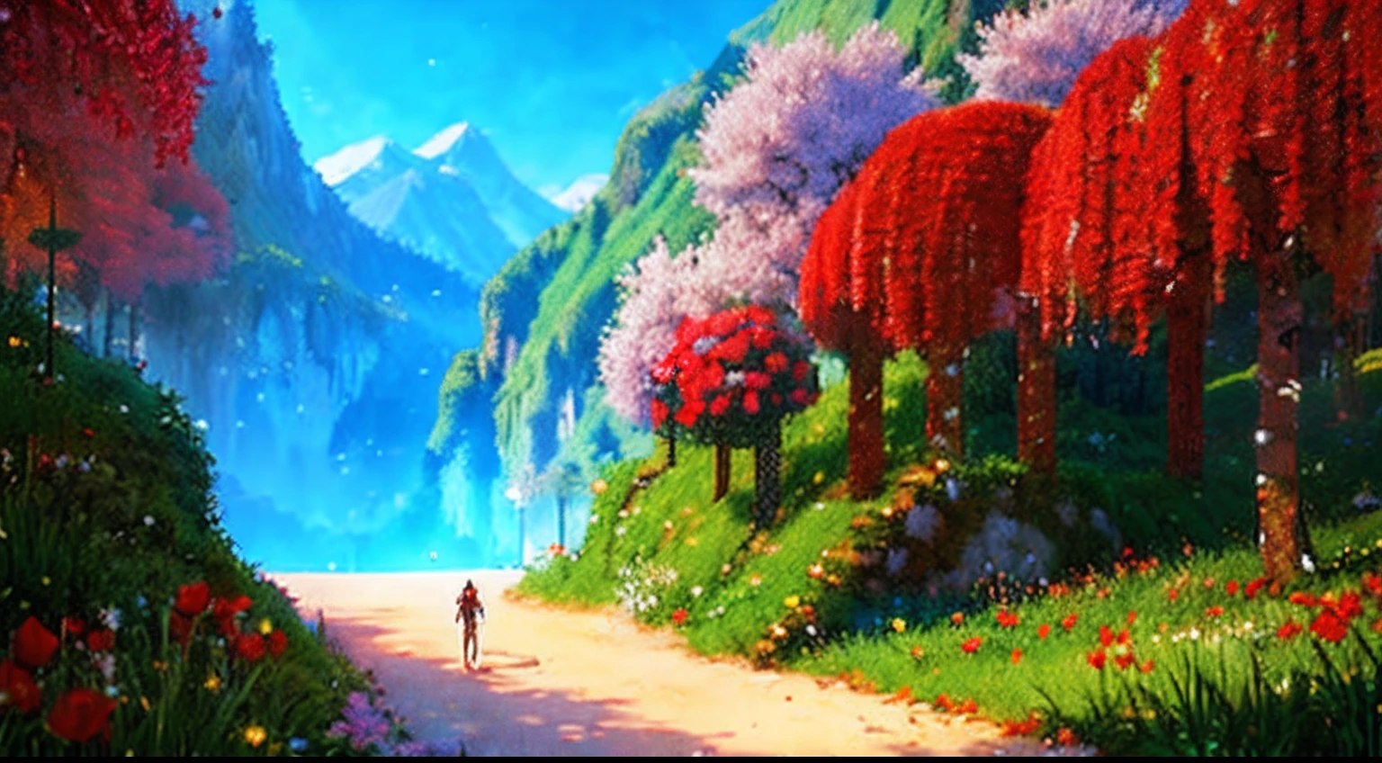 pixel game,scenography,fantastical scenes,a paradise,Red roses everywhere, Pixel art #pixelart