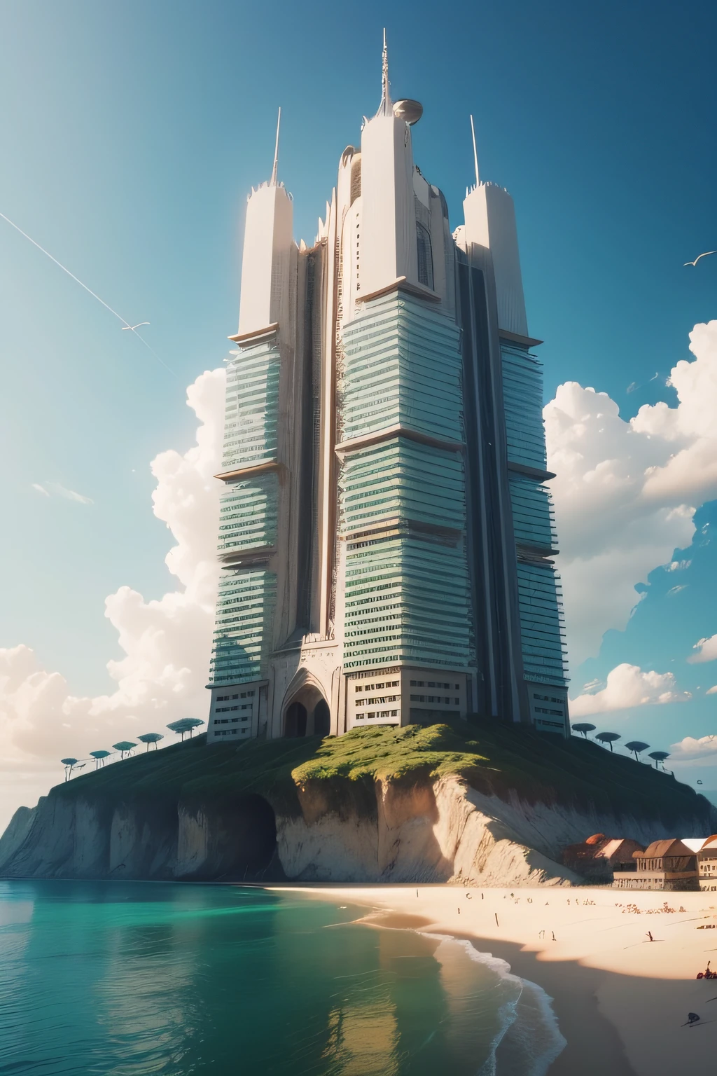 At the end of the video, You can show an image of the incomplete tower, com pessoas espalhadas por toda a terra.