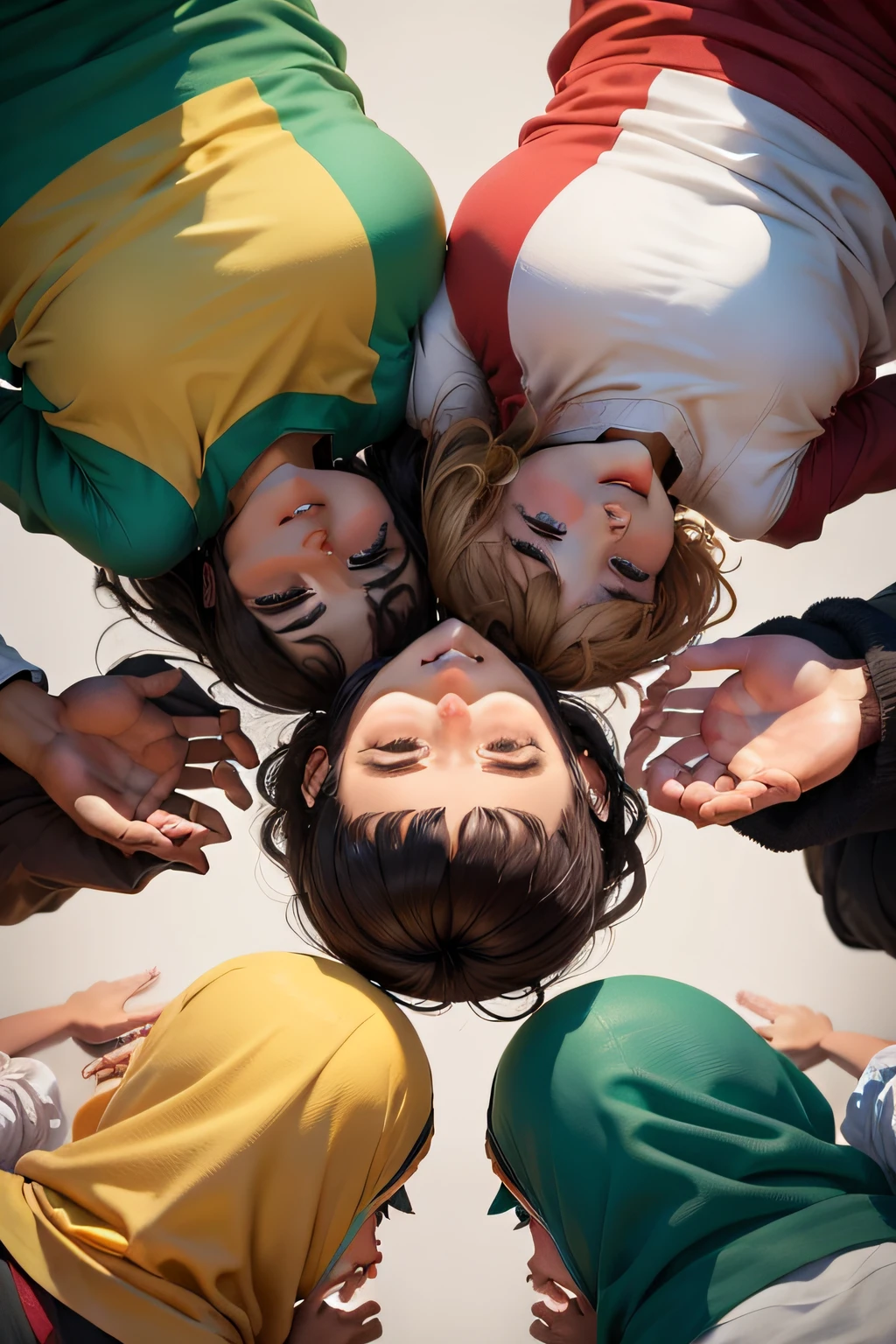 Humility Lesson: An image that depicts the central message of the story: um grupo diversificado de pessoas trabalhando juntas, with a spirit of humility and cooperation.