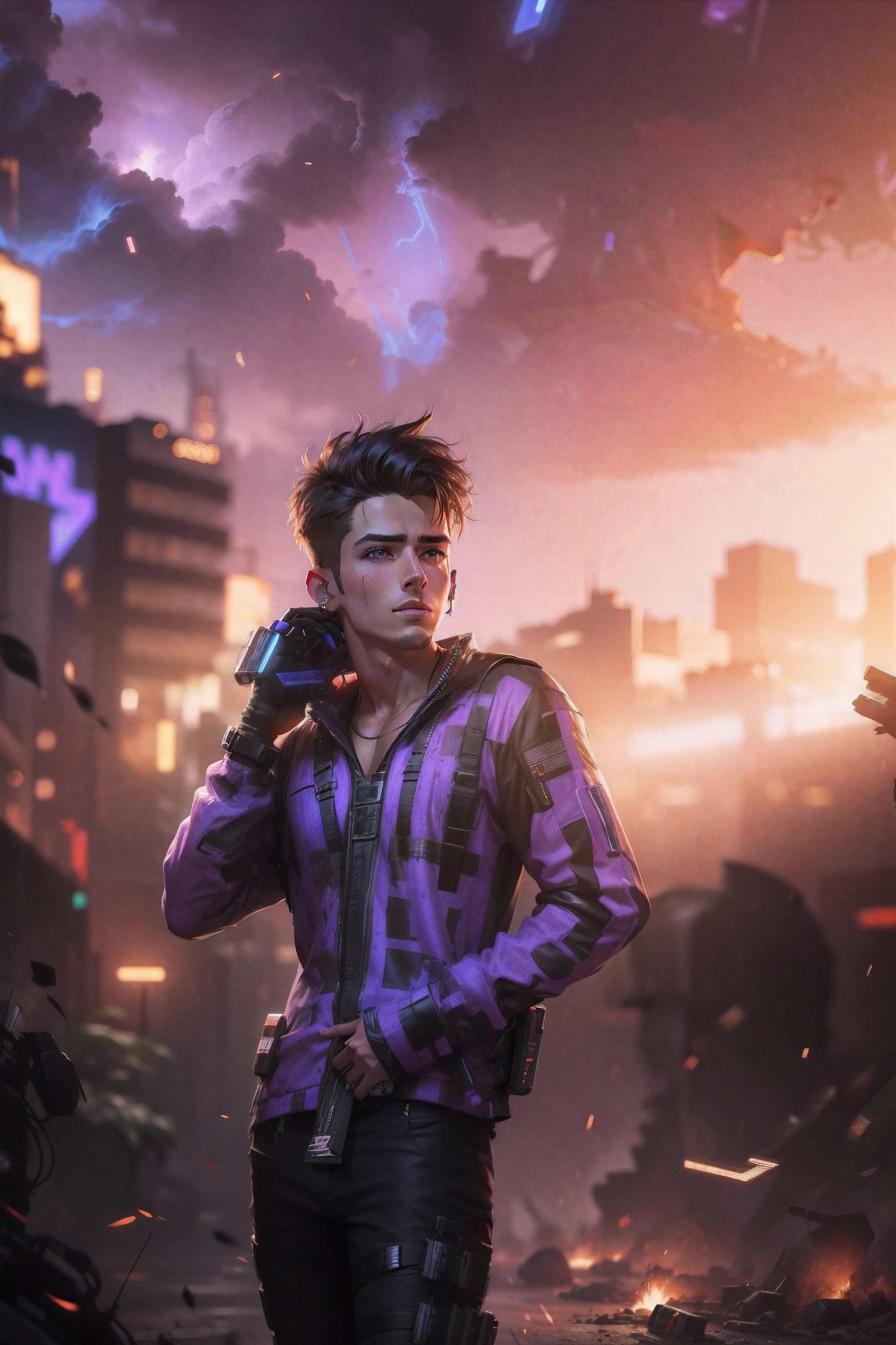 Change background cyberpunk handsome
boy, realistic face. 8k, ultra realistic]