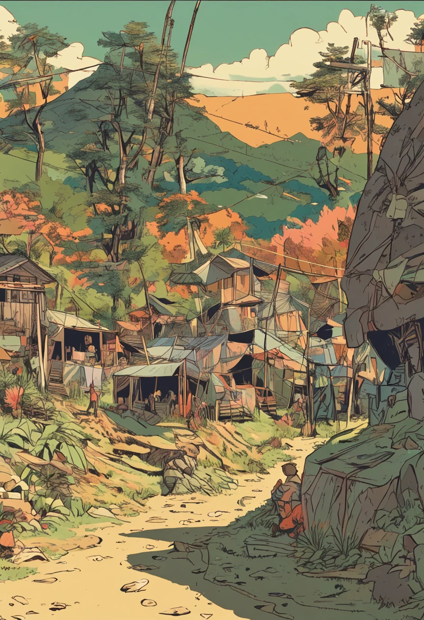 On a flat field;Hillside in the background;There are tents;brightly;Vertical composition;in a panoramic view;Natural soft light,;in style of hayao miyazaki;high detal;4K