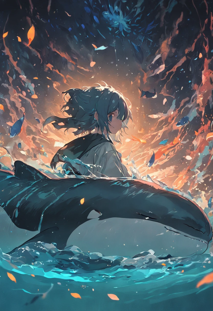 Rui Beast,Ocean floor,Petals,A fantastic killer whale in the middle