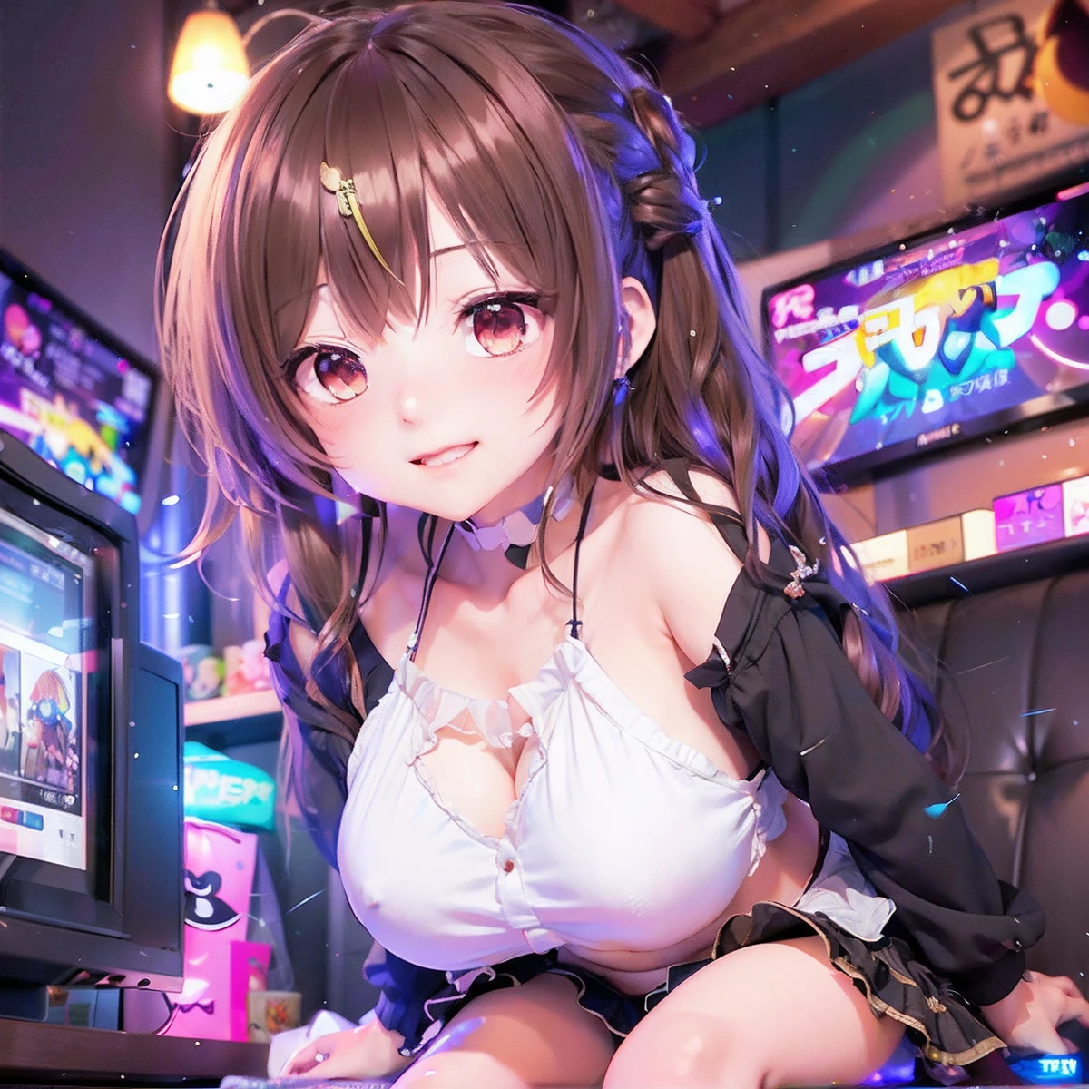 Anime girl sitting at the table in front of the TV, anime moe art style, Seductive anime dick girl, anime style 4 k, best anime 4k konachan wallpaper, Anime! 4 k, Anime! 4K, an oppai cyberpunk, small curvy loli, Cute anime girl, kawacy, Trending on CGSTATION, hanayamata, official artwork