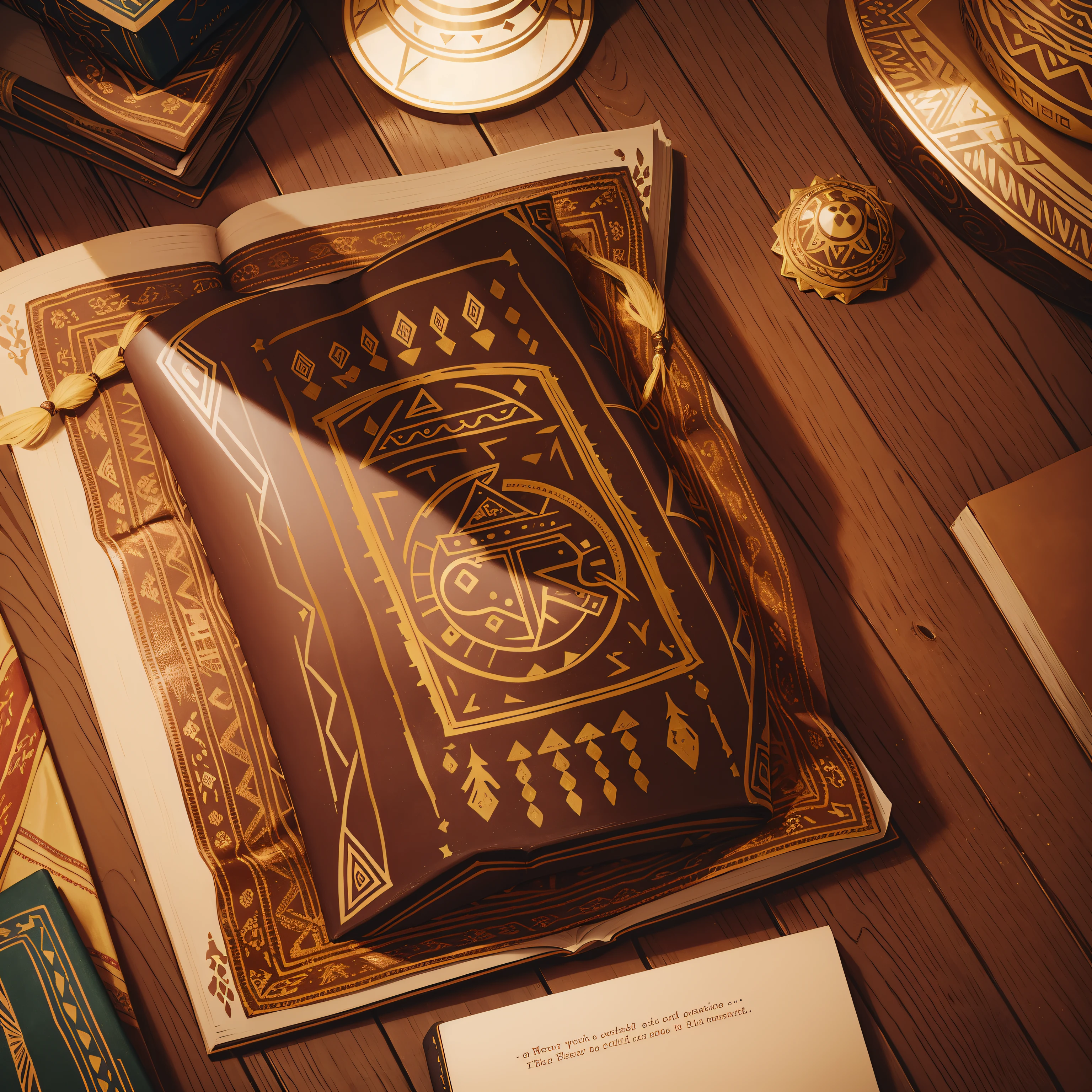 Old magic book, Navajo, Aztek, decorations, Brown leather, gold foil, Ultra photo realsisim