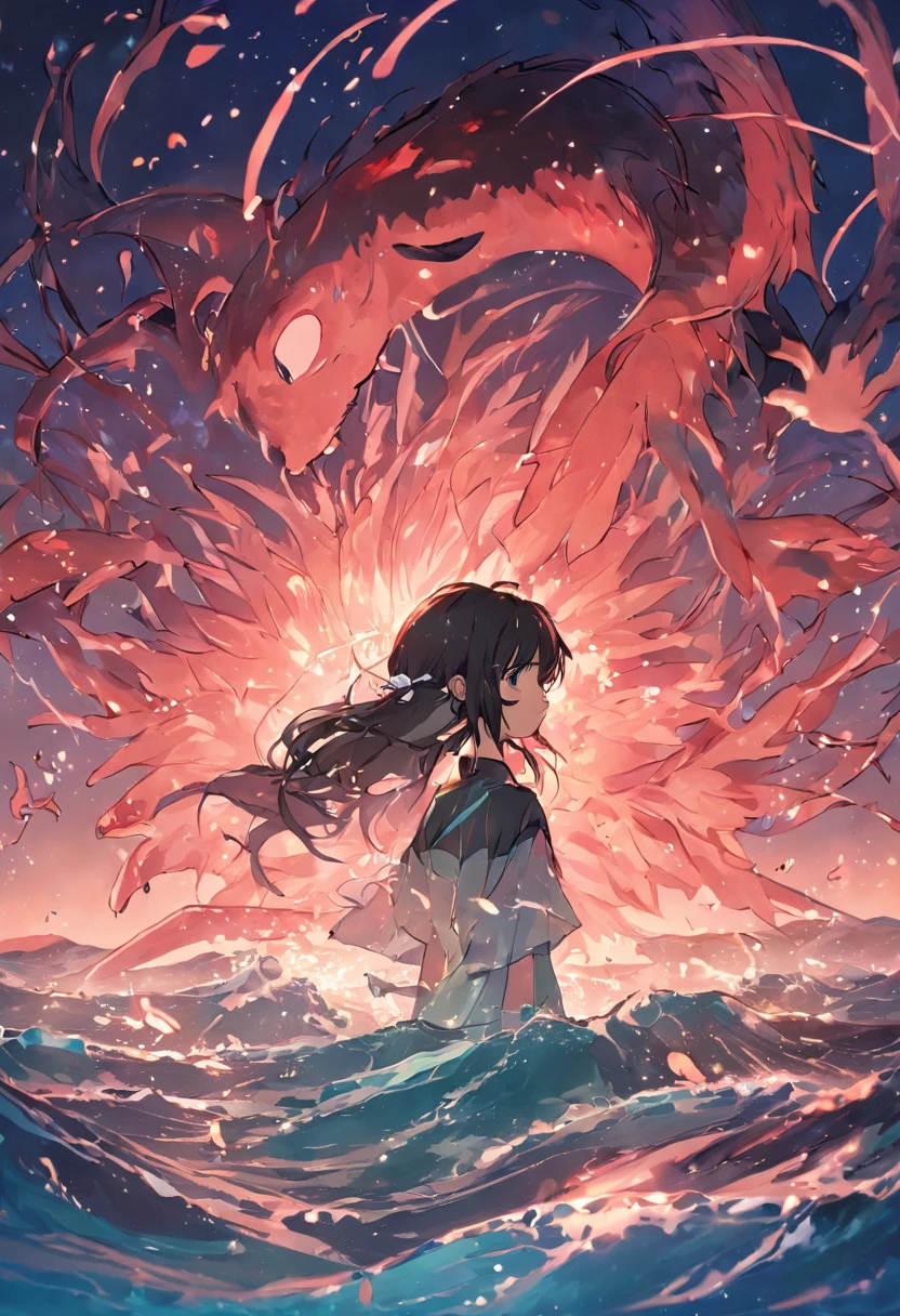 Rui Beast,Ocean floor,Petals,A fantastic killer whale in the middle
