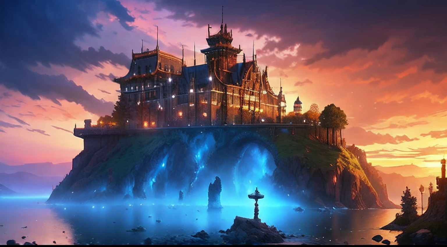 pixel game,scenography,fantastical scenes,hell,magma,gloomy castle,cold shades, Pixel art #pixelart
