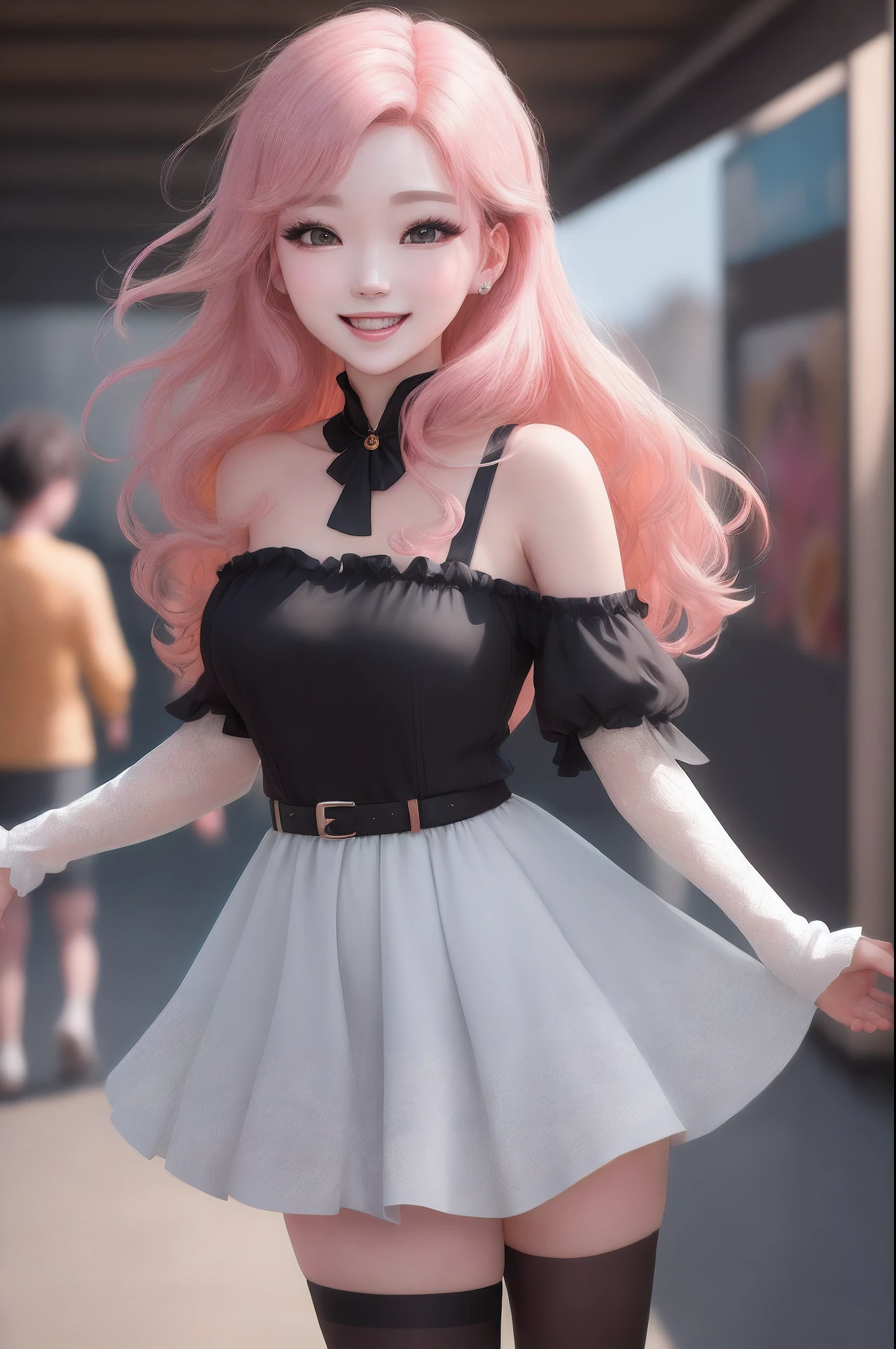 An kpop idolmelhor qualidade、obra prima、fotoRealstic、detalhe intrincado、FOTO CRU、Photon rendering、octane rendering、absurdos、ultra-detalhada、Um rosto detalhado、pele detalhada、Trending in art stations、Obra-prima 8K、lighting like a movie、( (1girl))、((solo) ))、((Ver))、CG Social Trends、Plastic En、((Cabelo rosa na altura dos ombros))、((Cheerful and lovely woman))、(um sorriso)、fashionable、((Herushi))、Cabelo que tremula ao vento、((flowing hair))、Feliz、revista de moda、Capuz maior
