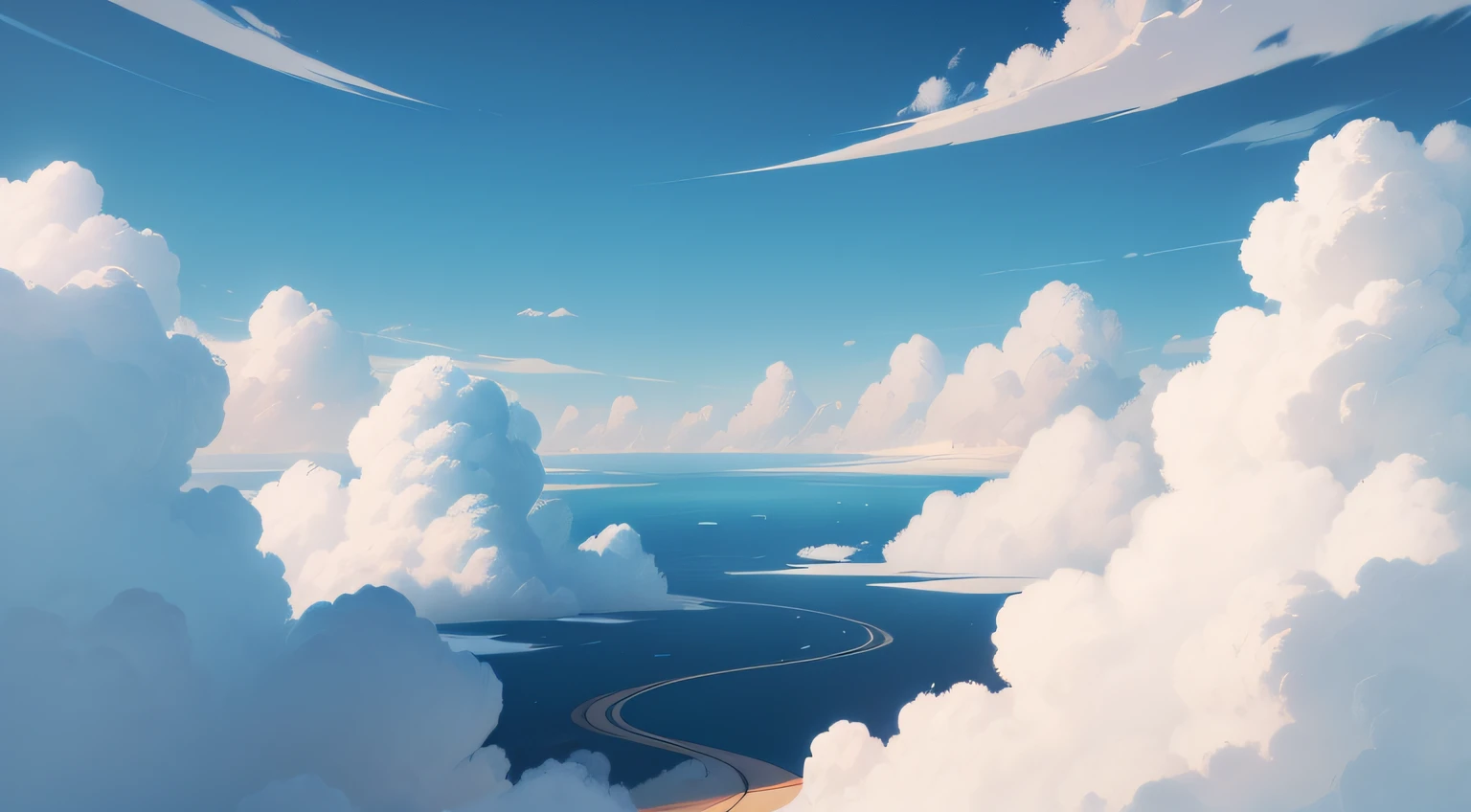 with blue sky and white clouds,Flat illustration style,8K