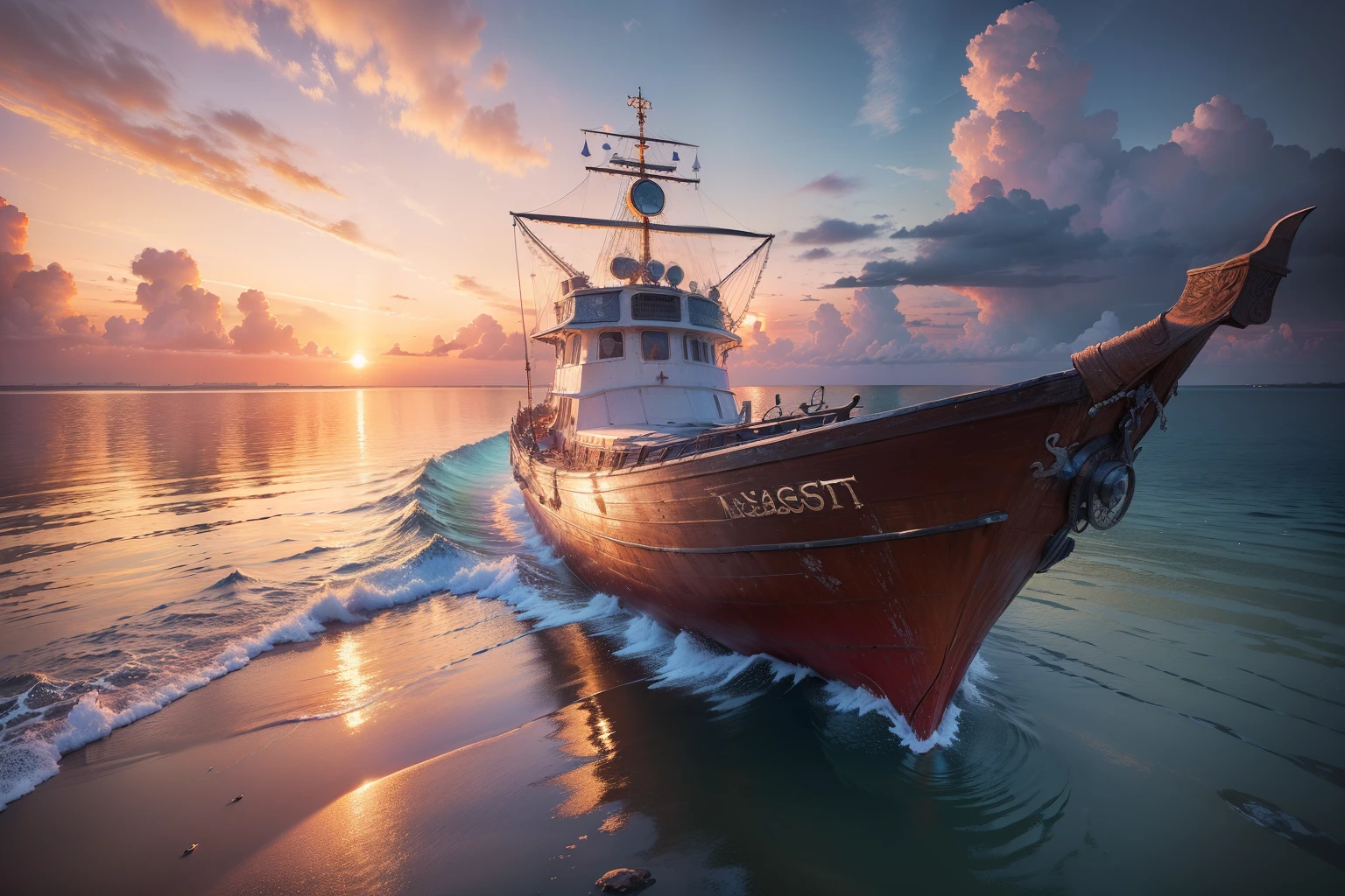 (masterpiece, best quality:1.4),( absurdres, high resolution, ultra detailed:1.2), Beautiful sunset photo from the sea in Addu City, Maldives, (sunset background), photo realistic, intricate detail, HDR, fantasy art, beautiful, radiant, colorful, serene, hyperdetailed, iridescent, vapor, ethereal, vibrant
