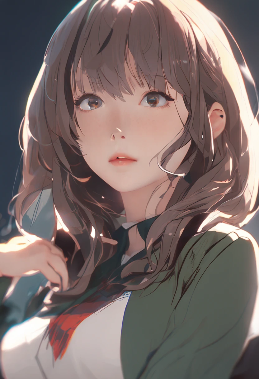 Aravi asian woman with very long hair and cute clothes, Soft Portrait Shots 8K, Photorealistic anime, Girl's cute delicate face, a beautiful anime portrait, beautiful portrait image, Ilya Kuvshinov. 4K, Smooth anime CG art, anime big breast. Soft lighting, Realistic portraits are cute, Cute natural anime face, Sakimi-chan, Upper body, Knee Shooting, Amazing dress, (Jacksonville: 1.5), Close-up, Masterpiece, Best quality, RAW photo, Photorealistic, face, Incredibly Ridiculous res, Beautiful girl, Cute, Short hair, Depth of field, high resolution, Ultra detail, finedetail, Very detailed, Very detailed eyes and face, Sharp pupils, Realistic pupils, Sharp focus, Cinematic lighting, One girl, Highest quality, Lifelike, Photorealistic, very refined, Very delicate and beautiful whole body, 【Cute, ribbon, school environment: 1.3], Brown hair, Brown eyes, Small head, Beautiful eyes, Small breasts, bareface, Realistic skin, Fine eyes, Fine face, Fine face, Detailed clothing features ( school uniform: 1.3), (Shoulder-length ponytail: 1.3) dynamicposes, staring at the audience, Detailed face and chest
