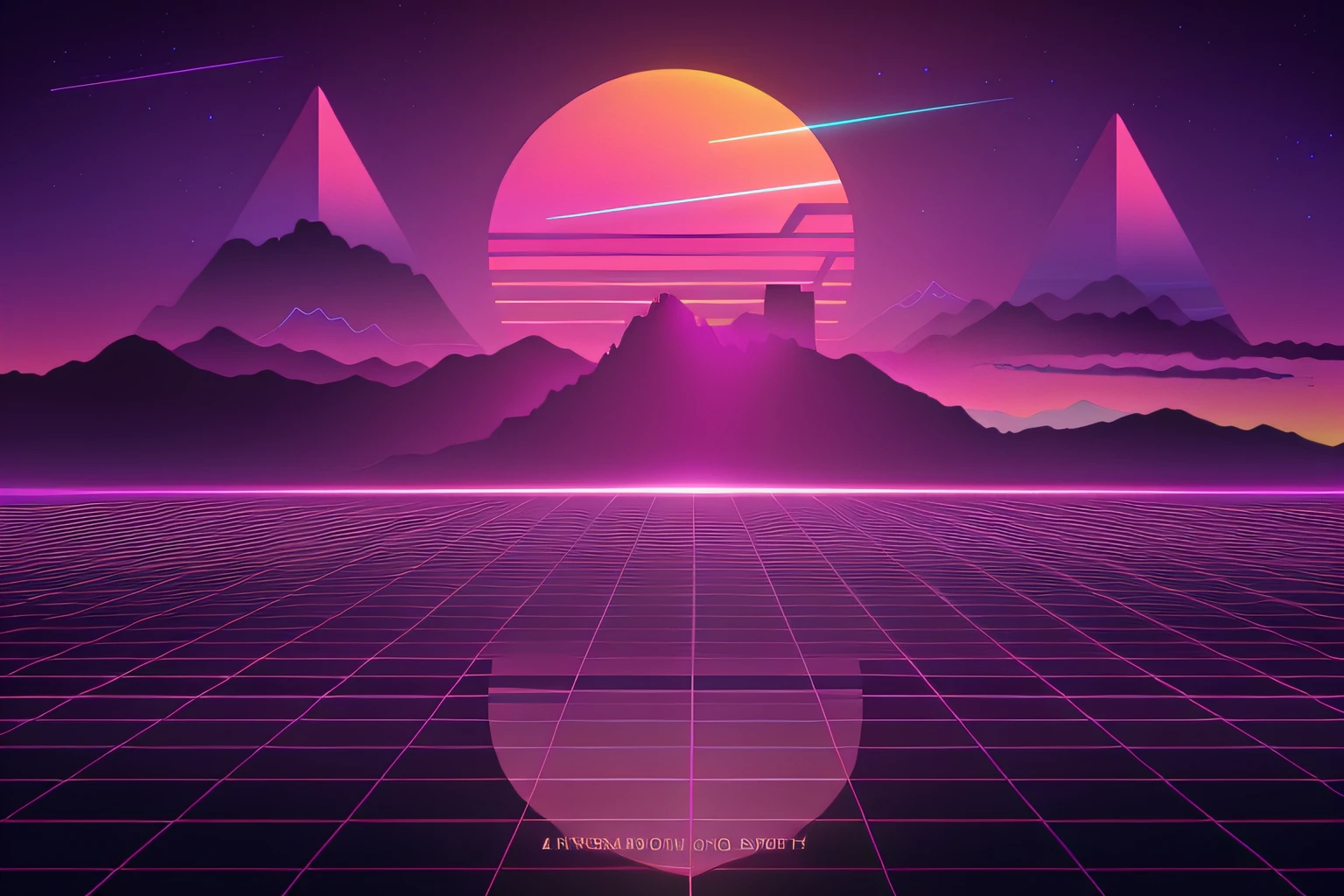 a purple and black background with mountains and a sunset, fundo synthwave, Fundo do nascer do sol vaporwave, estilo de arte synthwave plano, Retro pink synthwave style, futuristic background, estilo de arte synthwave, synthwave sunset, estilo retrowave, Retrowave Epic Art, Epic retrowave art, arte retrowave, Synthwave estilo anos 80, paisagem futurista, Estilo Synthwave