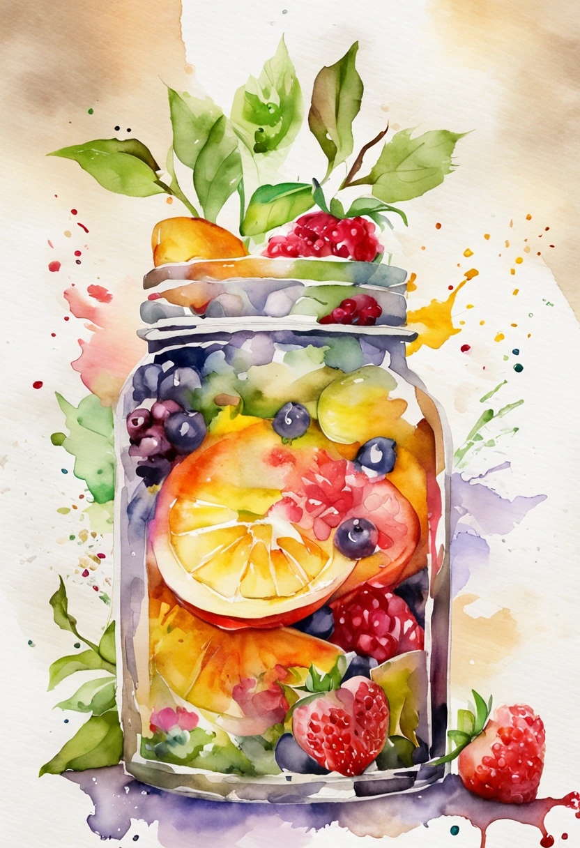 (Masterpiece: 1.2), (Best quality: 1.2), Glass sealed jar, Fruits, lewd juice, Magic potions, Colorful,, White background,, Masterpiece, Super detail, (Best quality, high resolution), Ultra HD, 32K, CGSTATION pop, Masterpiece, Best quality