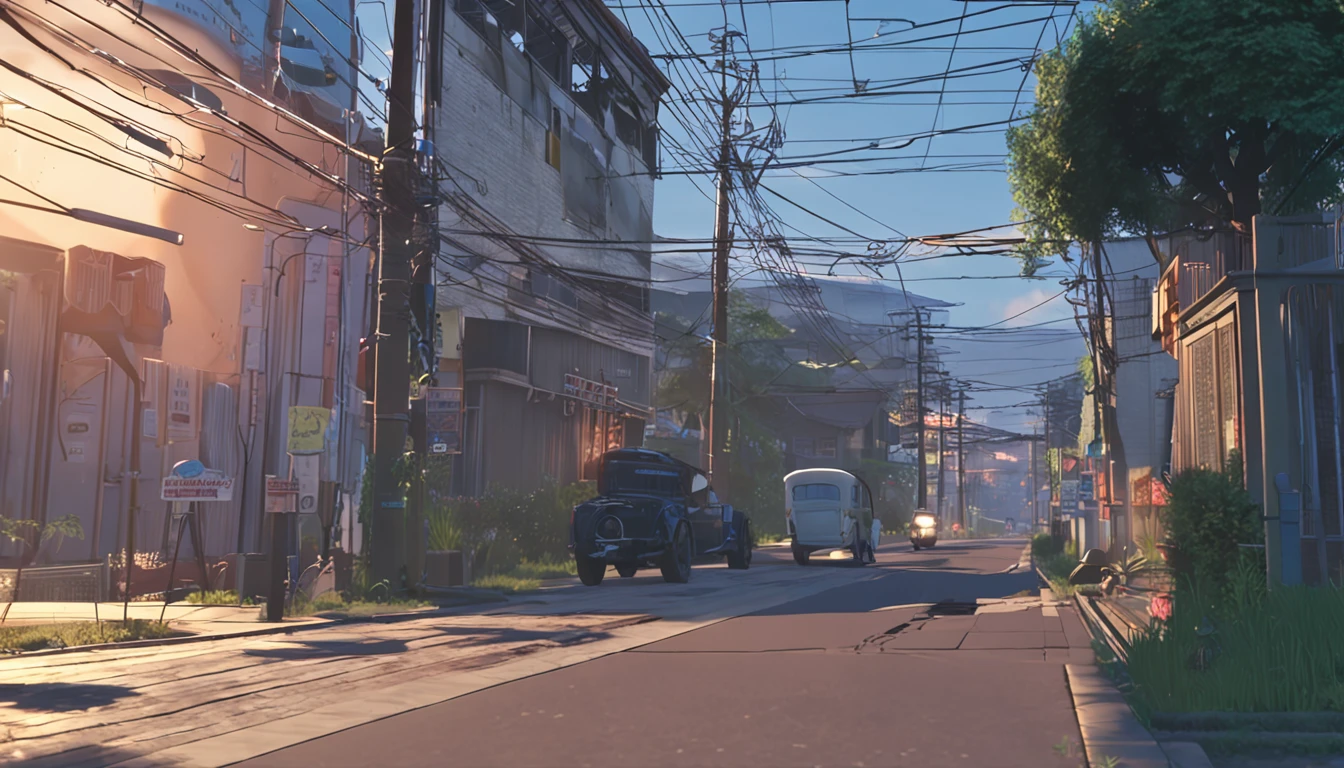 by makoto shinkai and ghibli studio, outlined silhouettes, Dramatic Lighting, Highly detailed, Incredible quality, Trending on ArtStation, masutepiece, 8K、nightfall、unmanned