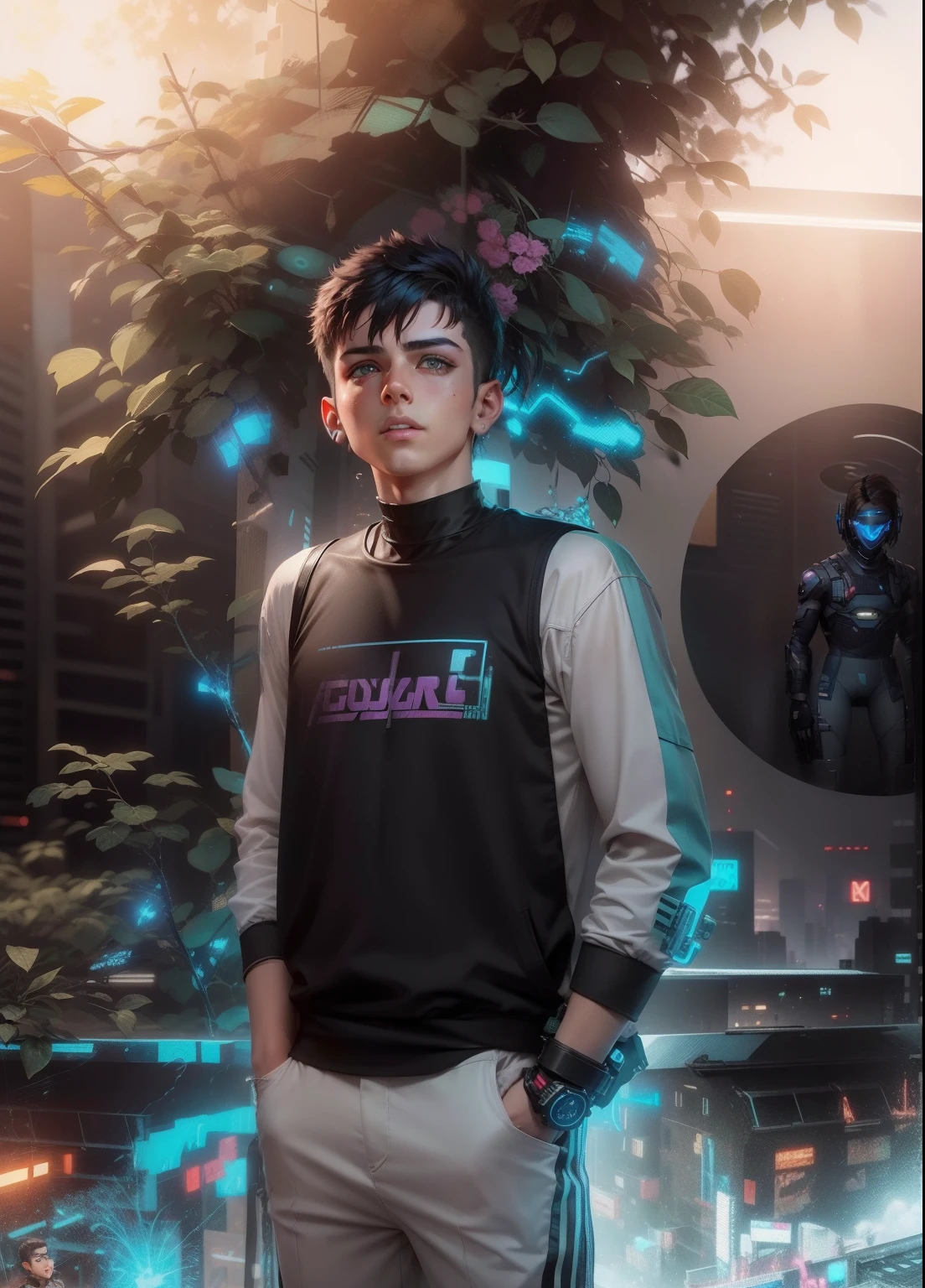 Change background cyberpunk handsome boy, realistic face, 8k, ultra realistic, cute boy,
Real face, cartoon,