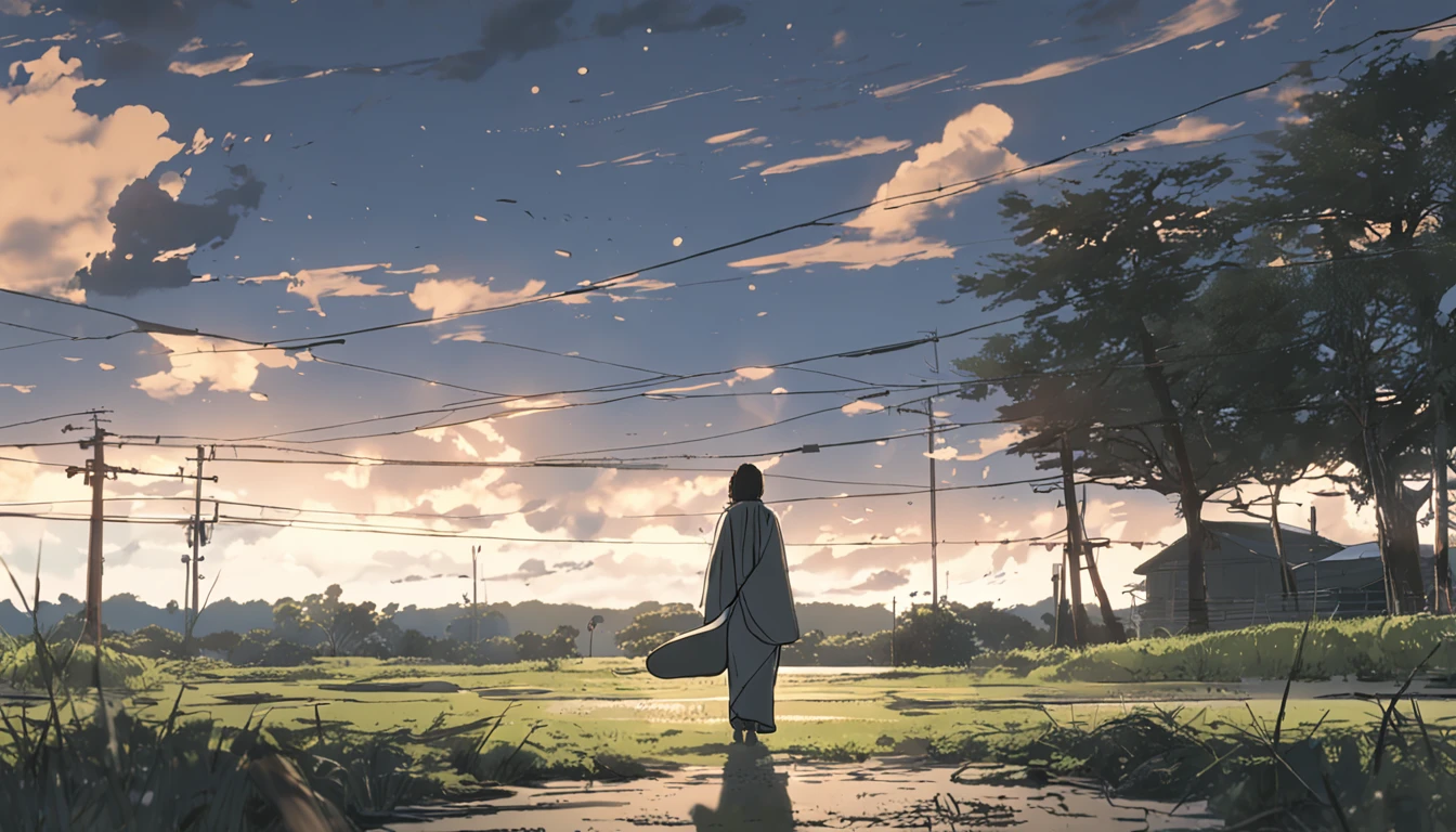 Jesus on the Cross, by makoto shinkai and ghibli studio, outlined silhouettes, Dramatic Lighting, Highly detailed, Incredible quality, Trending on ArtStation, masutepiece, 8K