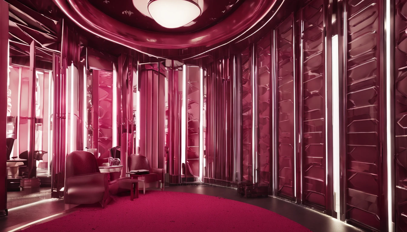 Arafed room with a red carpet and a red chair - SeaArt AI