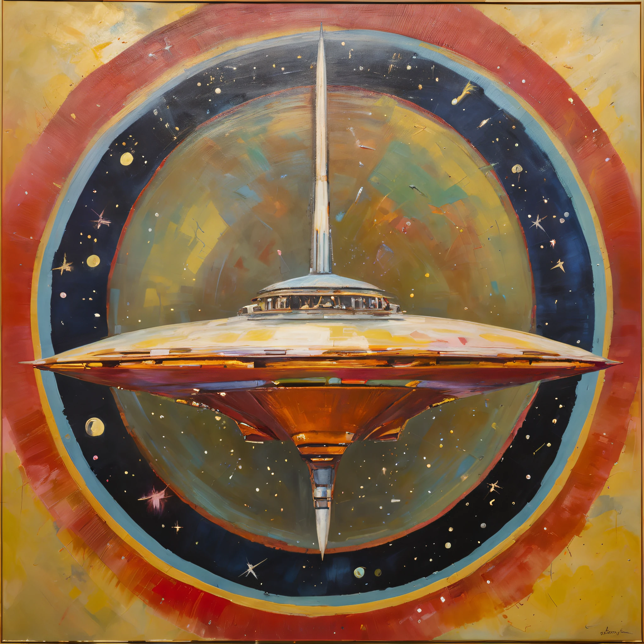 high high quality, Extraterrestrial, Alien cyborgs, Background with stars, broad, Stars , Space battleship,flying saucer, Spaceship, scientific fiction, Retro, 1950s, Sci-fi, lost in space,