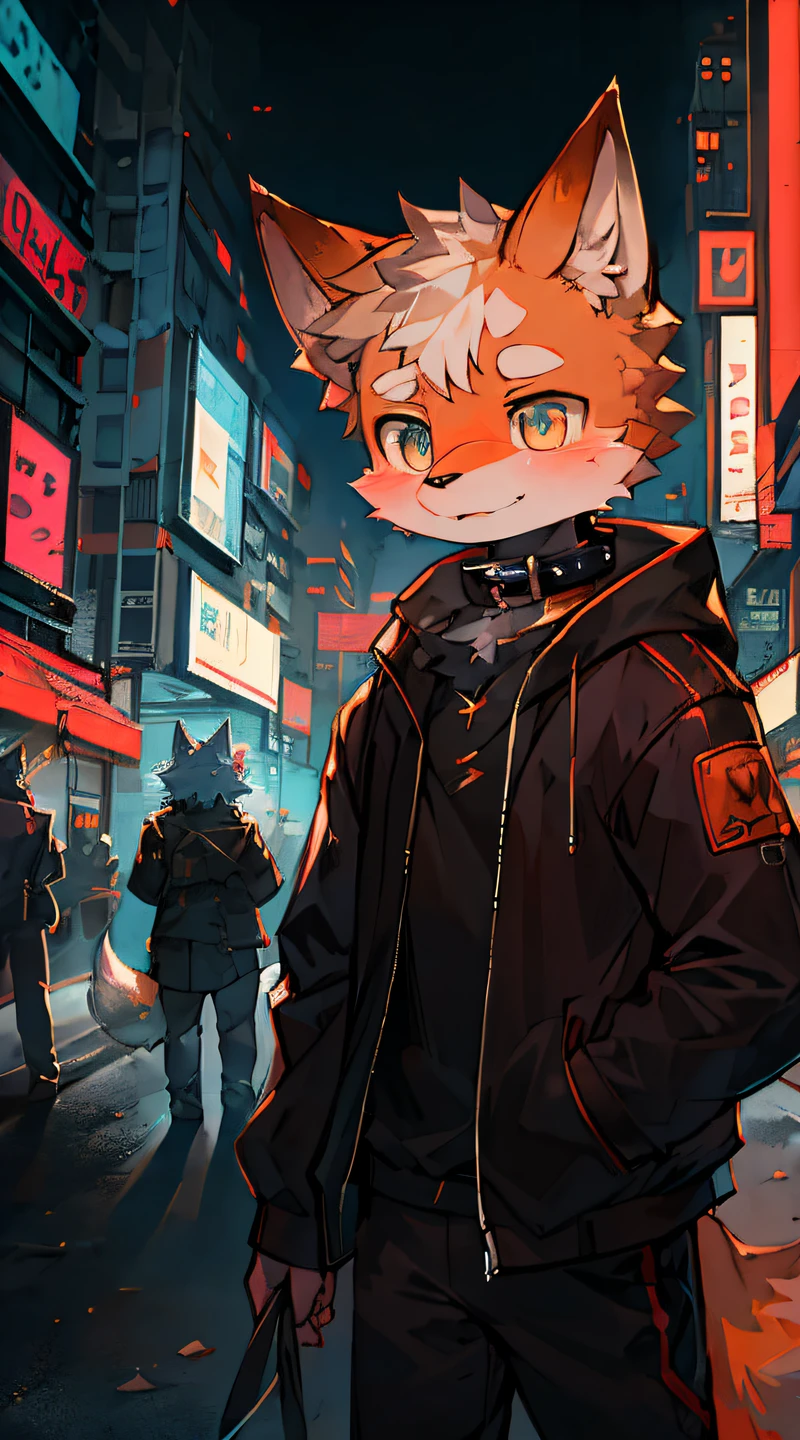 A curious male fox cub is on the street of Cyber City. It has white fur, a thick tail, and a pair of furry big ears. His eyes were filled with curiosity, and the fox cub had an excited and eager expression, ready to explore the world.cyberpunk,fur,furry,BREAK,aoeu,aoeu,aoeu,aoeu,aoeu,aoeu,aoeu,aoeu,aoeu,aoeu,aoeu,aoeu,aoeu,aoeu,aoeu,aoeu,aoeu,aoeu,aoeu,aoeu,aoeu,aoeu,aoeu,aoeu,aoeu.A black collar is worn around his neck.