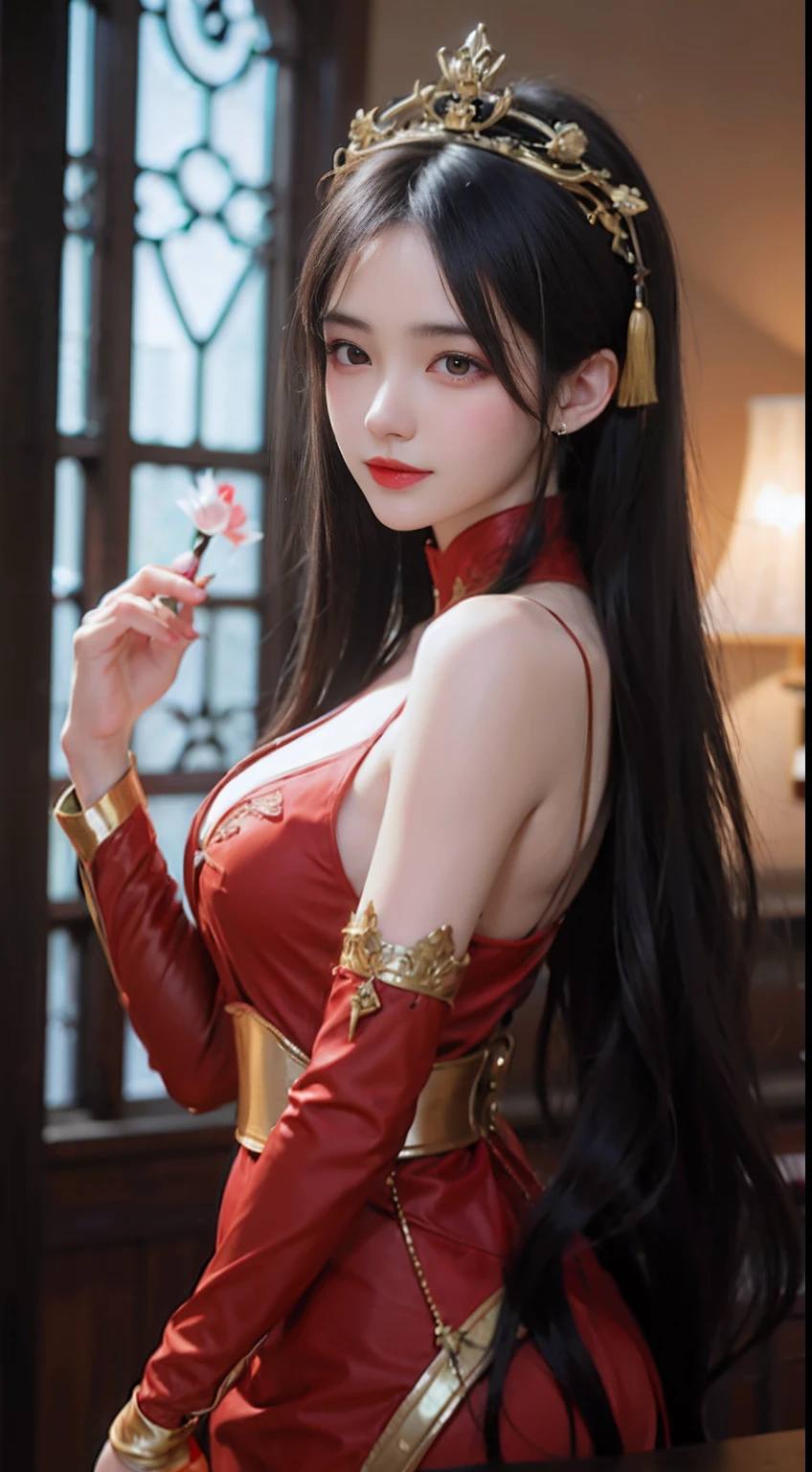 Close-up of a woman in a red dress holding a cigarette, gorgeous chinese models, ruan jia and artgerm, Traditional beauty, trending at cgstation, Japanese goddess, IG model | Art germ, Artgerm and Ruan Jia, Anime girl cosplay, Chinese girl, trending on cgstation, Extremely detailed Artgerm, beautiful and seductive anime woman