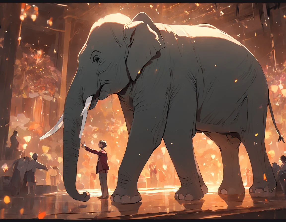 Blind man touching elephant flat illustration
