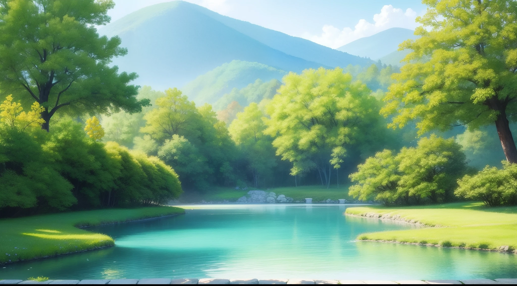 k hd,aquarelle,Fresh scenery,Flowers fall,Tranquil lake,Chinese classical