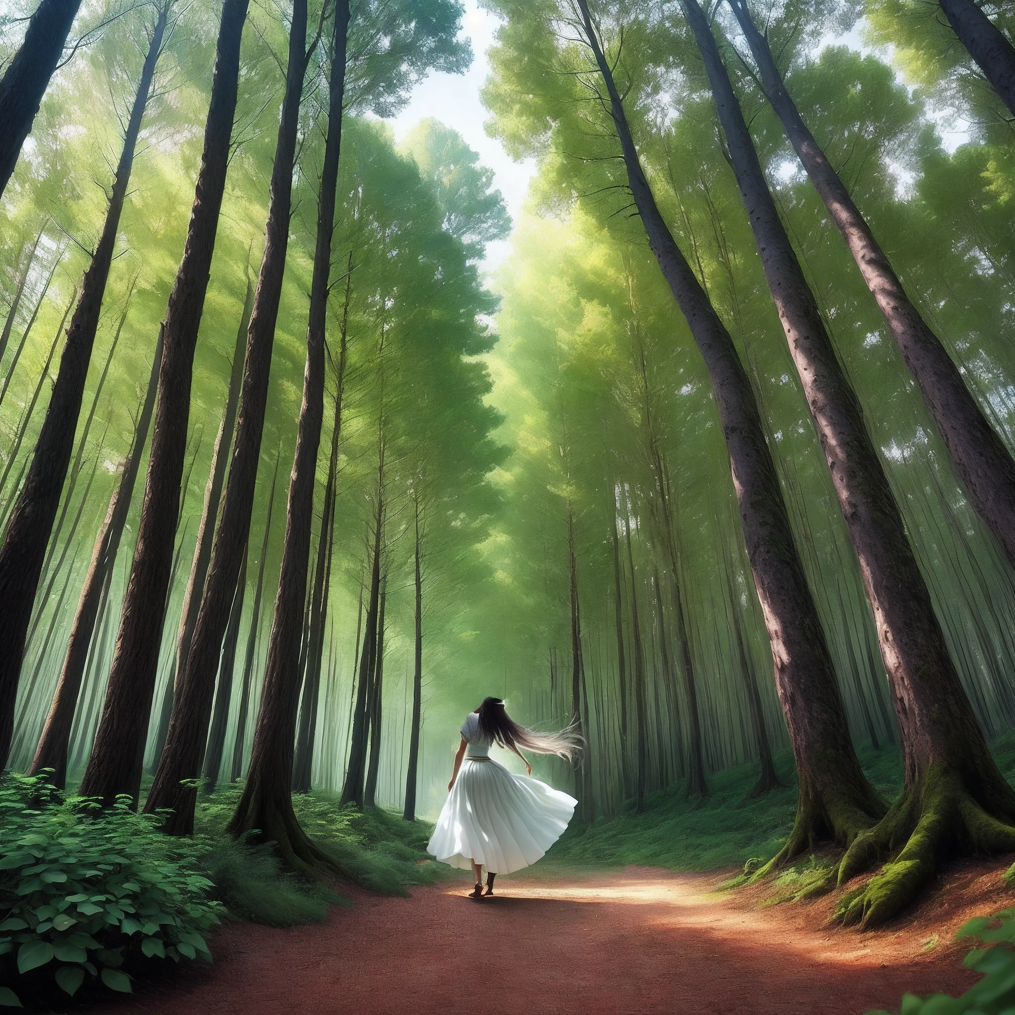 woman,Beautuful Women,Bare leaky back,cow head,Long flowing hair,long skirt,white skirt,Fairy air fluttering