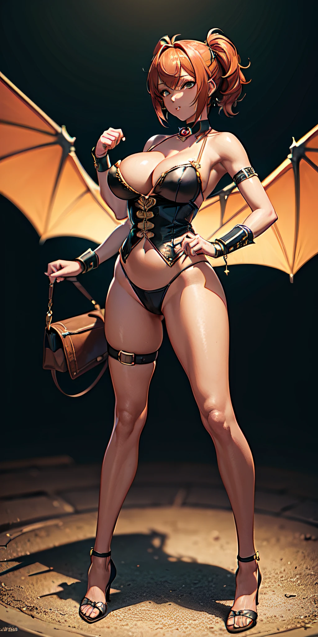 (solo 1 women), (masterpiece, best_quality, ultra detailed, immaculate: 1.3), epic, illustration, 1girl, (steampunk Vaporwave: 1.3) succubus, wings, full body, lingerie, [:formal costume design,:0.2], official art, ( African, Dark Skin: 0.6), Deep Red-Orange Dramatic Lighting, On Moody Green Meadow With Rolling Hills, Bombshell Hair, Ginger Hair, Emo Cut, Bombshell Hair, Paw Pose