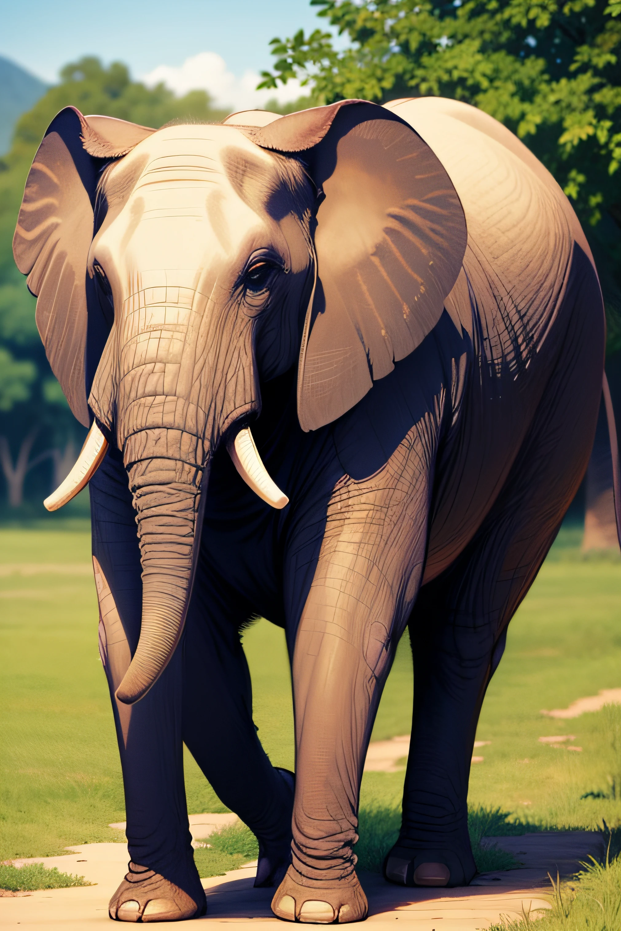"Please generate a brief and informative description of the African elephant in the image, including its key characteristics, habitat, and any interesting facts, suitable for use in a PowerPoint presentation