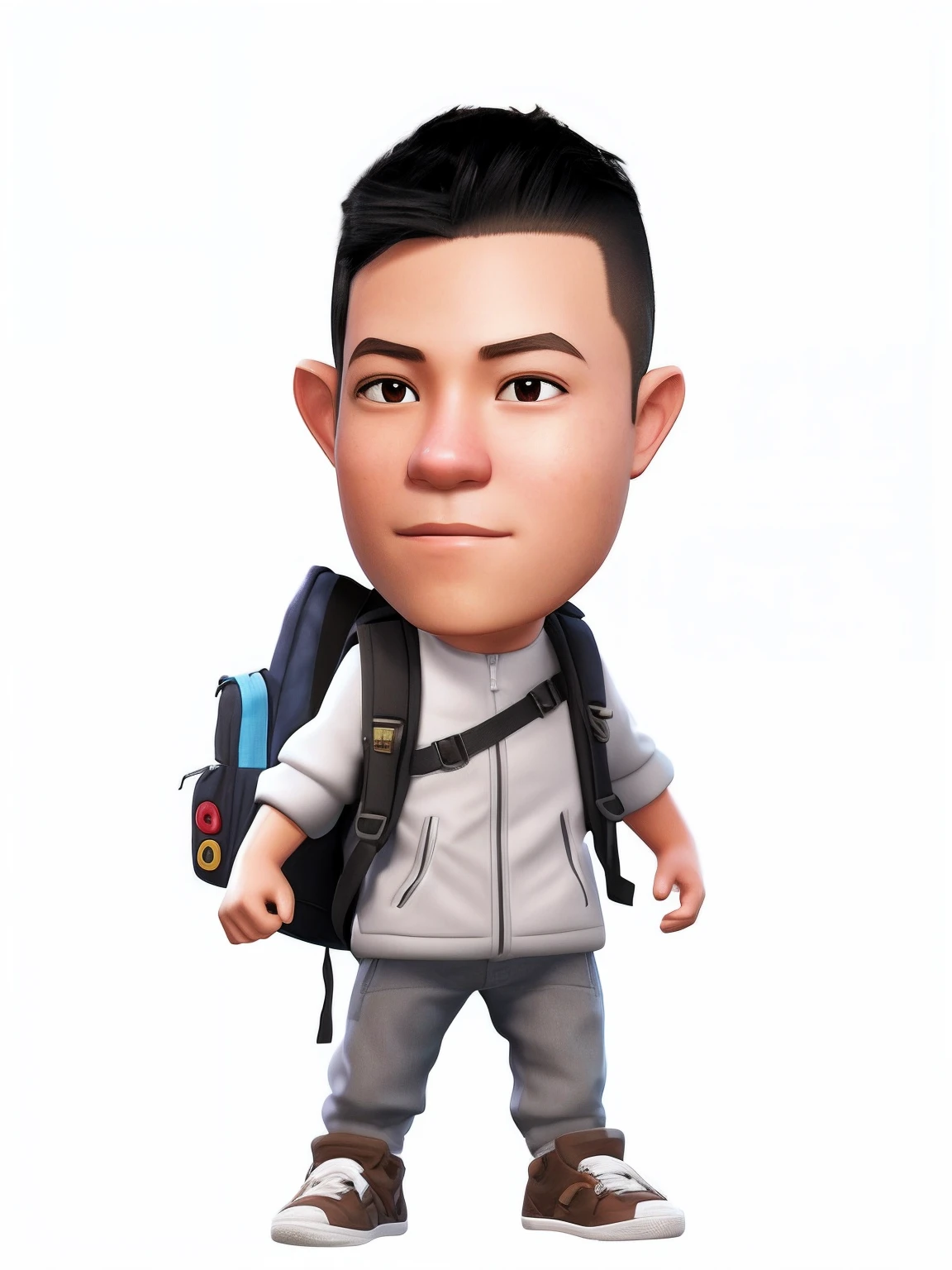 A cartoon character of a boy with a backpack and a cell phone, 3 d demo reel avatar, 3d character, 3 d character, for hire 3d artist, maxwell render, 3D artist, 3 d character render, 3d character realistic, upper body avatar, 3D model of a Japanese mascot, cgartists, Robrock avatar, video game avatar