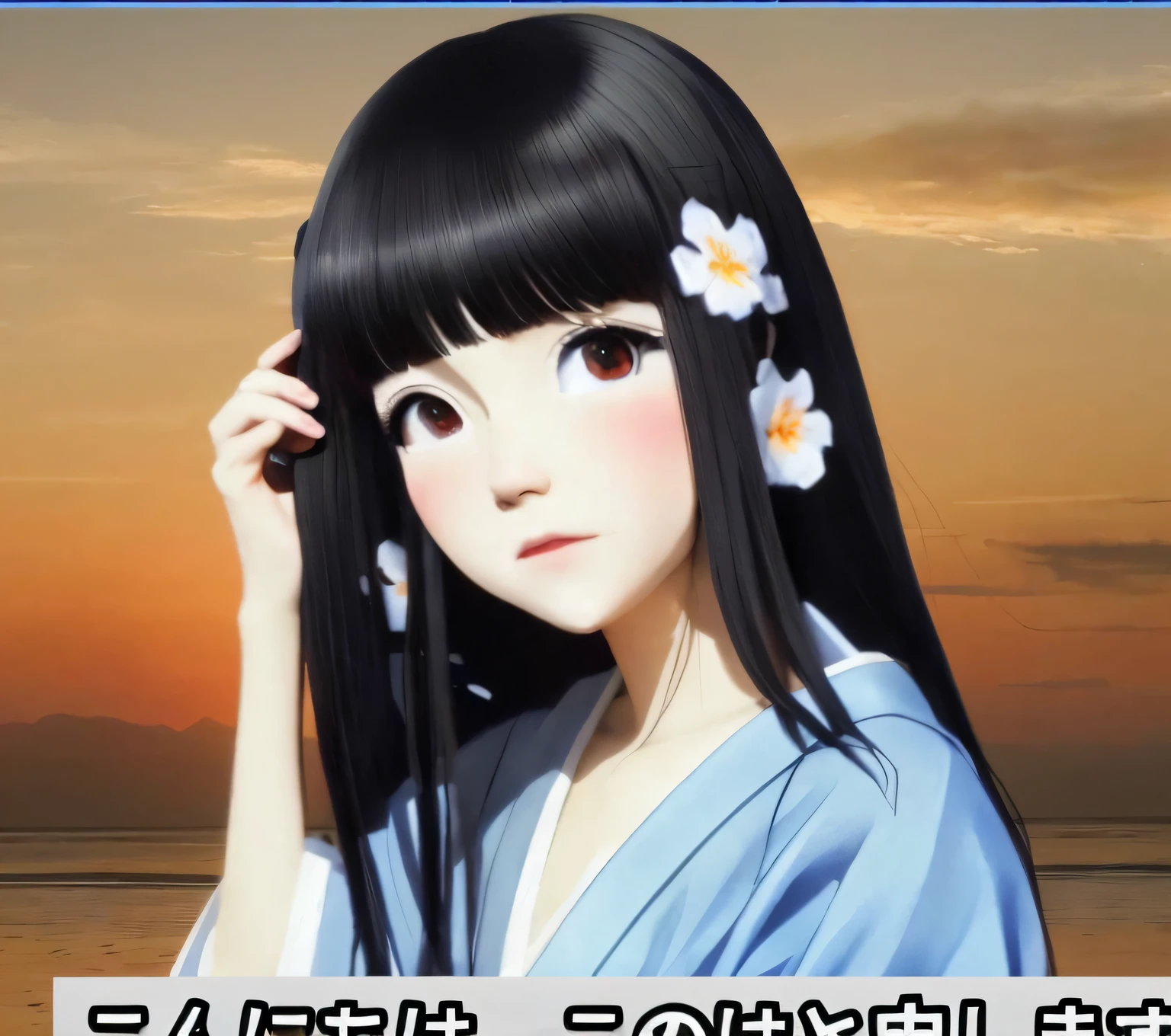 Close-up of a long-haired person near a body of water, black hime-cut hair, white hime cut hairstyle, けもの, realistic - anime, beautiful anime style, made with anime painter studio, Smooth Anime CG Art, realistic anime 3 d style, sui ishida with black hair, painted in anime painter studio, Anime Realism Style