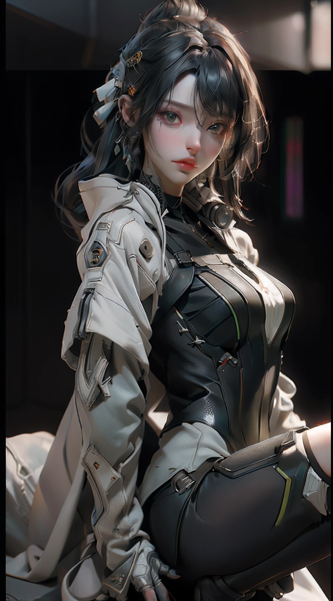 ((Best quality)), ((masterpiece)), (detailed:1.4), 3D, an image of a beautiful cyberpunk female,HDR (High Dynamic Range),Ray Tracing,NVIDIA RTX,Super-Resolution,Unreal 5,Subsurface scattering,PBR Texturing,Post-processing,Anisotropic Filtering,Depth-of-field,Maximum clarity and sharpness,Multi-layered textures,Albedo and Specular maps,Surface shading,Accurate simulation of light-material interaction,Perfect proportions,Octane Render,Two-tone lighting,Wide aperture,Low ISO,White balance,Rule of thirds,8K RAW,