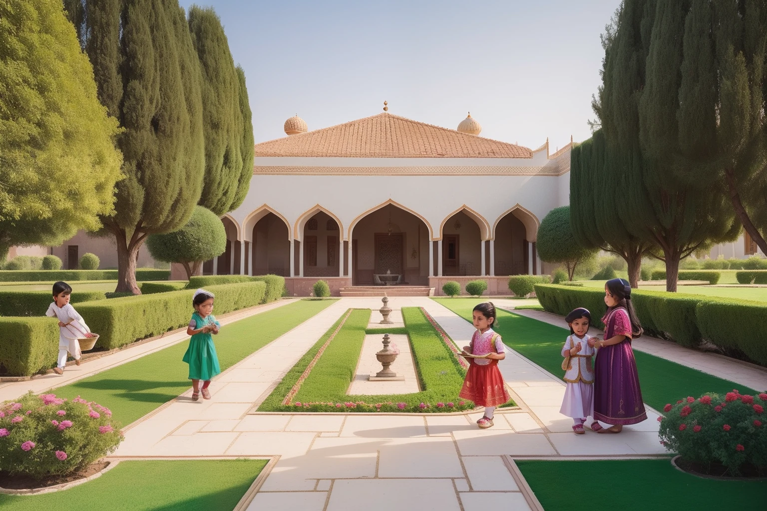 Year: 2022
Country: Tajikistan
Description: At a regal estate in Khujand, a family gathers for an elegant garden party. Children participate in a charming treasure hunt amidst manicured lawns, while adults in fashionable attire enjoy lively conversations and indulge in a selection of exquisite desserts.