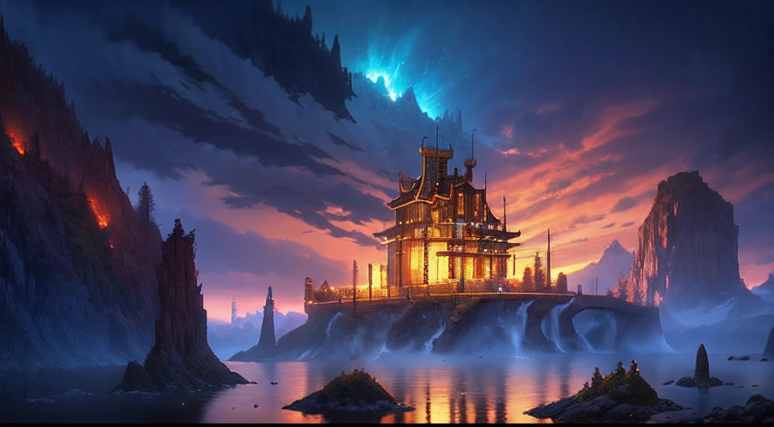 pixel game,scenography,fantastical scenes,hell,magma,gloomy castle,cold shades, Pixel art #pixelart