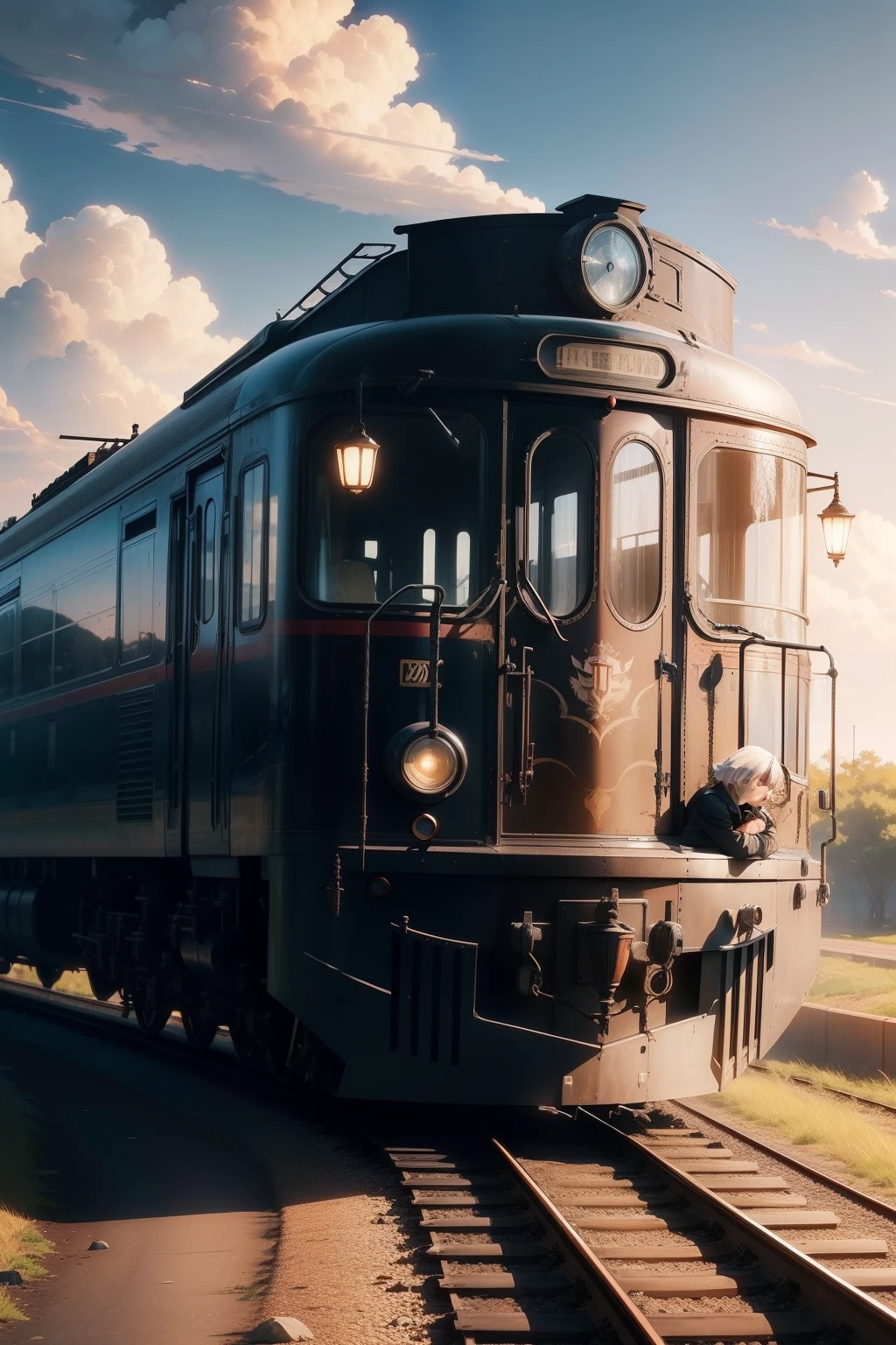 Ride a European train from the 1850s, western woman, Age is 70 years old, Gray-haired old woman. She sits politely with her back straight. anime image. by makoto shinkai, anime art wallpaper 4k, anime art wallpaper 4k, Anime art wallpaper 8k, anime wallpaper 4k, anime wallpaper 4k, 4K Anime Wallpapers, Anime Sky, amazing wallpapers, anime backgrounds, Anime Background Art